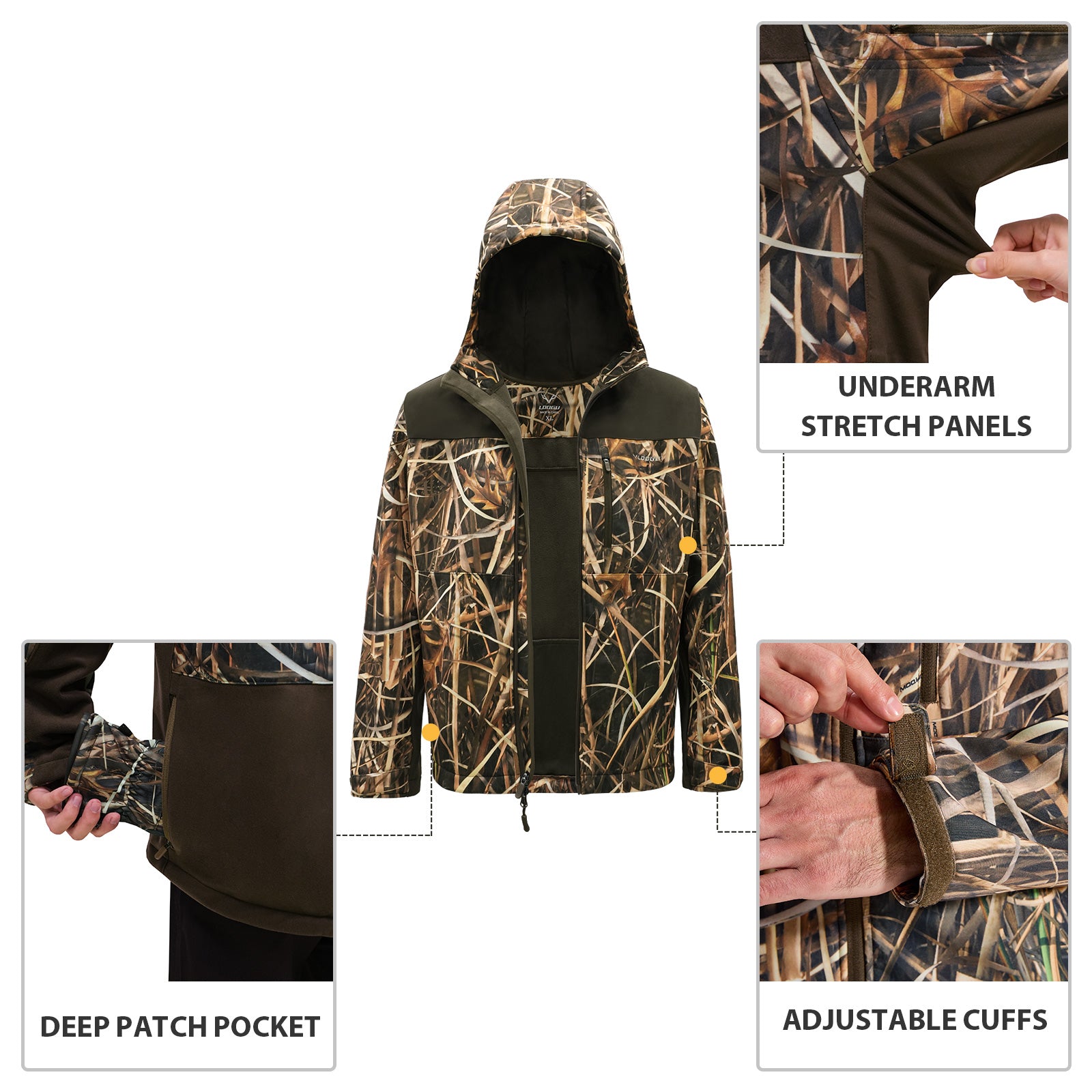 LOOGU Camo Hunting Fleece Lining Hooded Jacket M50-1