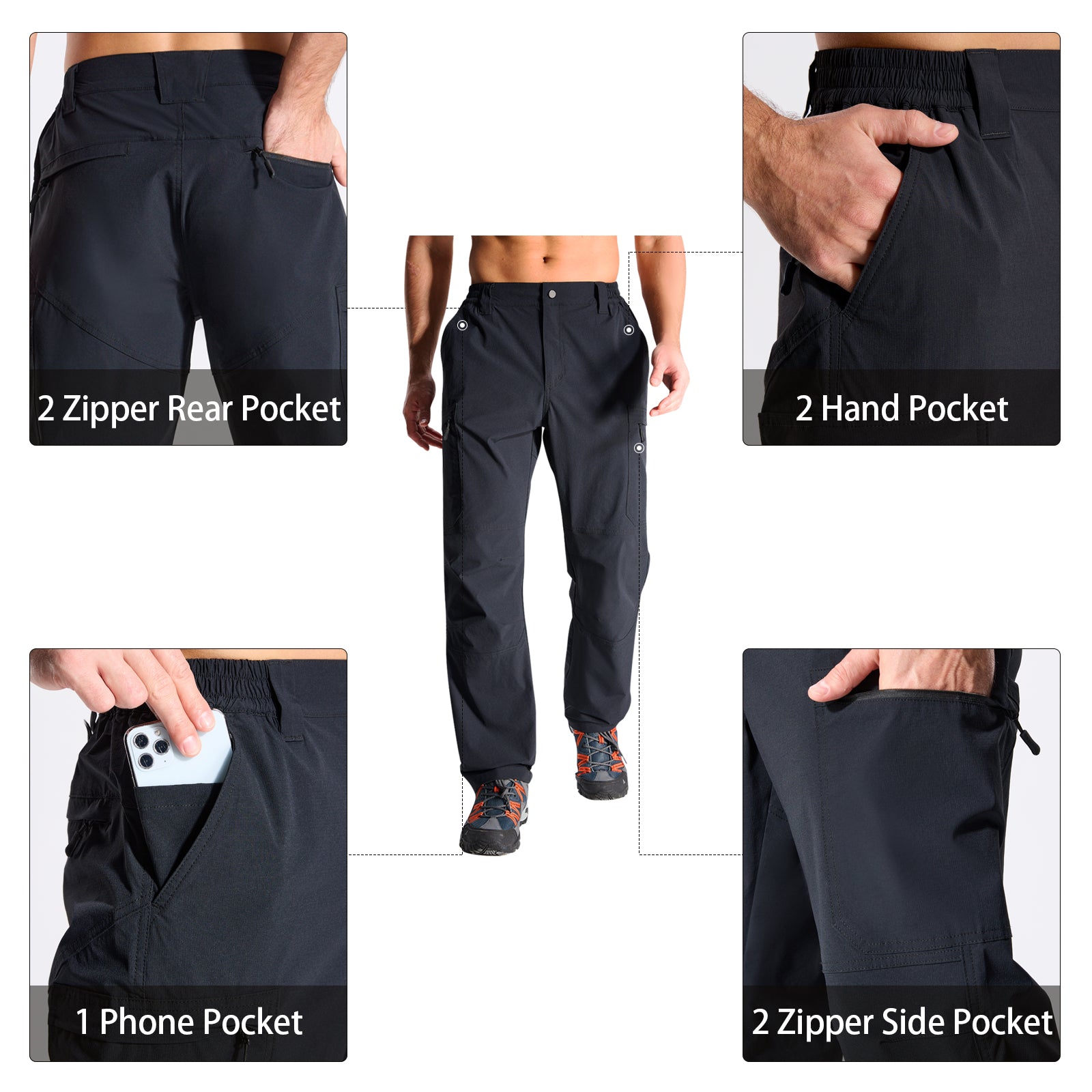 LOOGU Men's 7-Pocket Fishing Pant-Black H80
