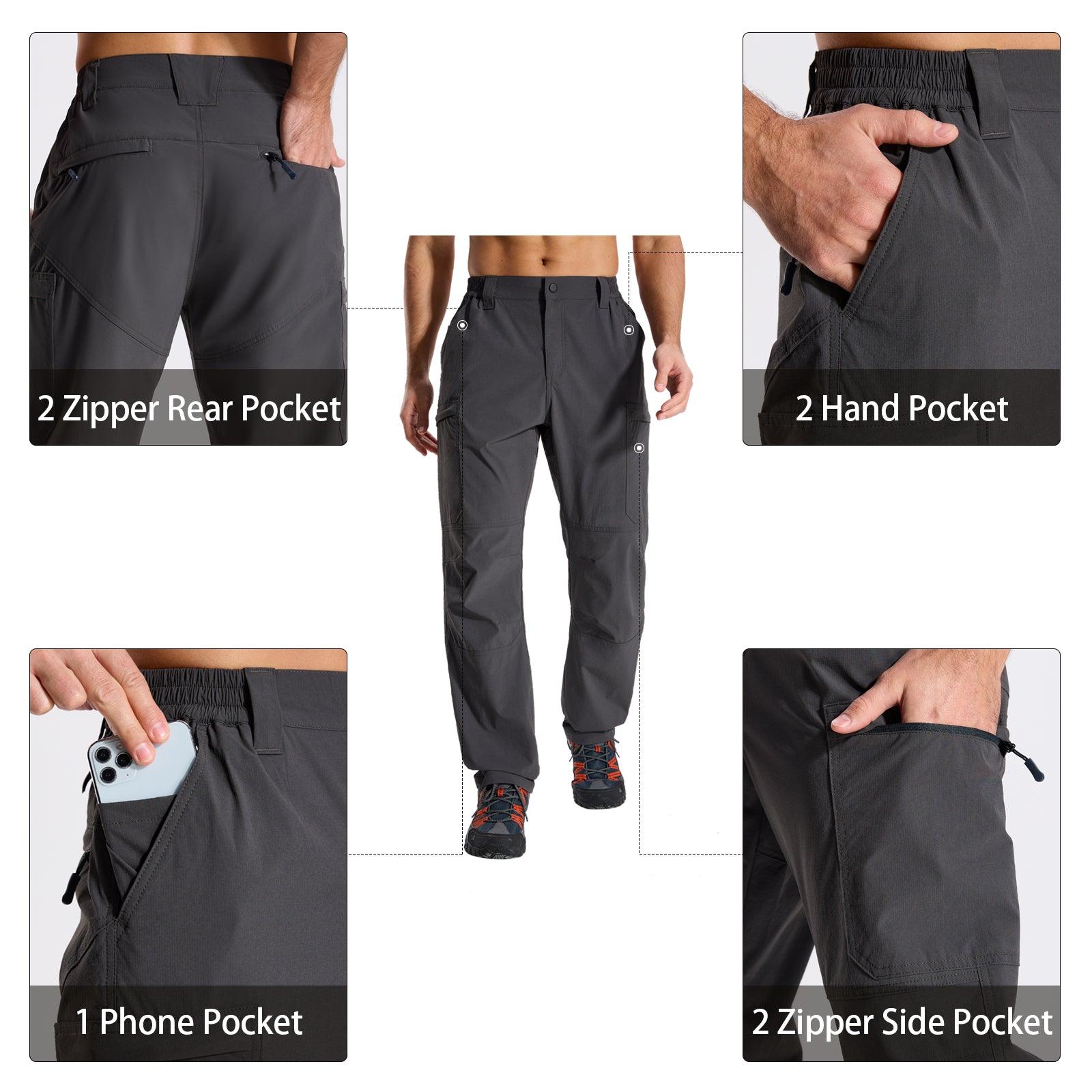 LOOGU Men's 7-Pocket Fishing Pant-Gray H80