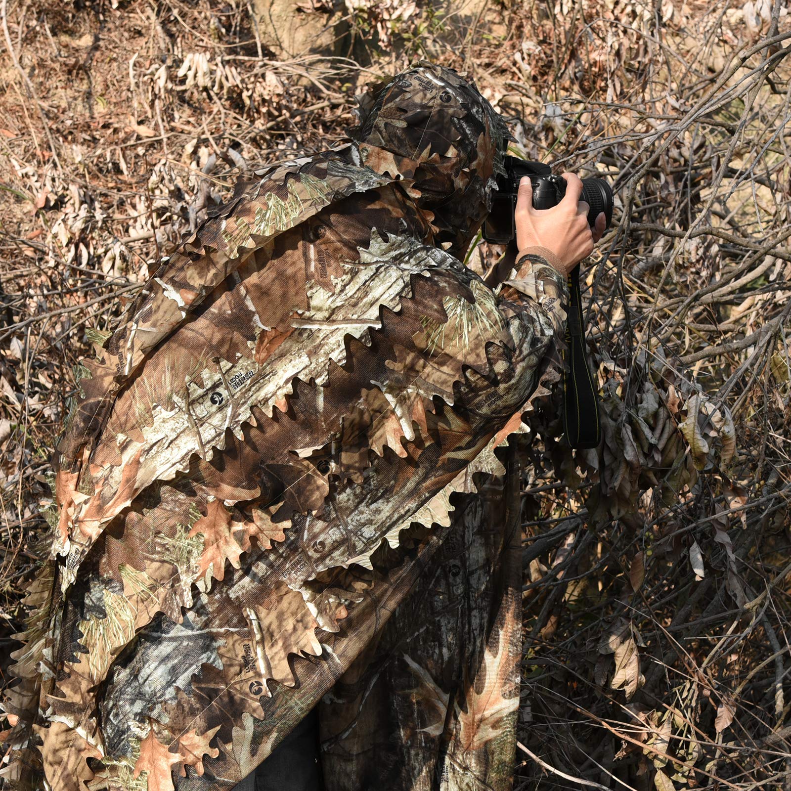 LOOGU Poncho Style Ghillie Suit 3D Leaf Super Tree Camo