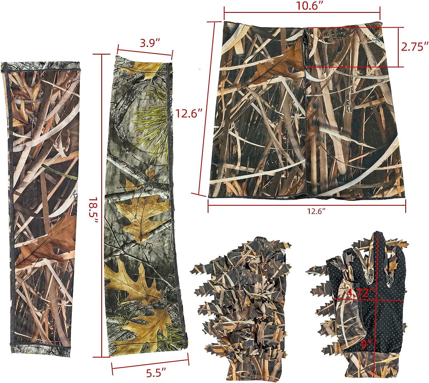 LOOGU Hunting Face Mask, Ghillie Gloves, Cooling Arm Sleeves Waterfowl Tree 5 Pieces Turkey Duck Hunting Accessories for Men Women