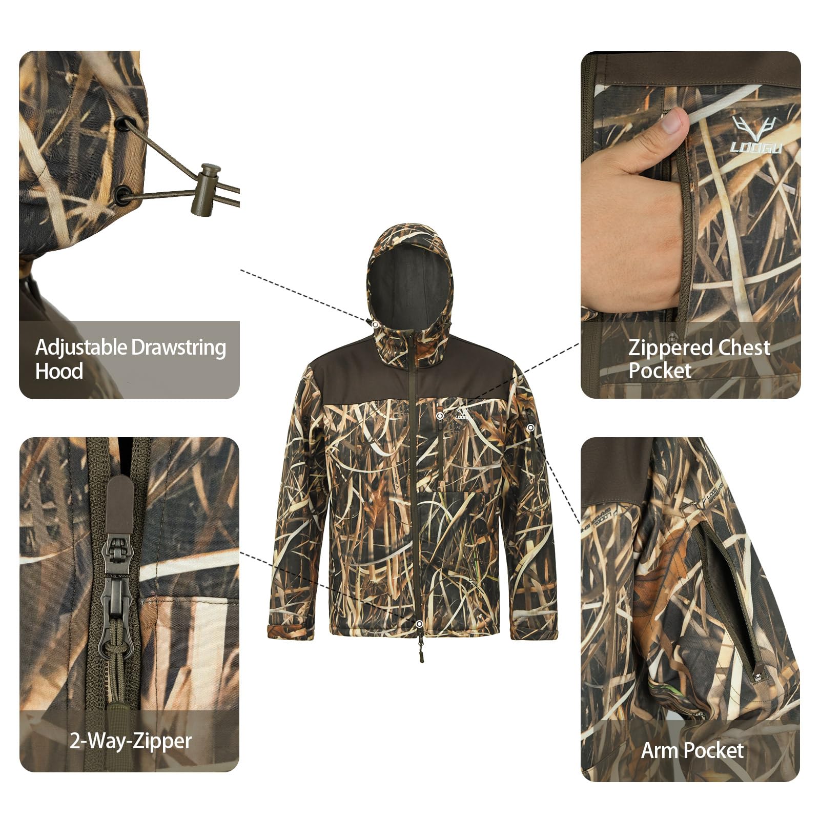 LOOGU Mens Hunting Jacket Grass Camo M50