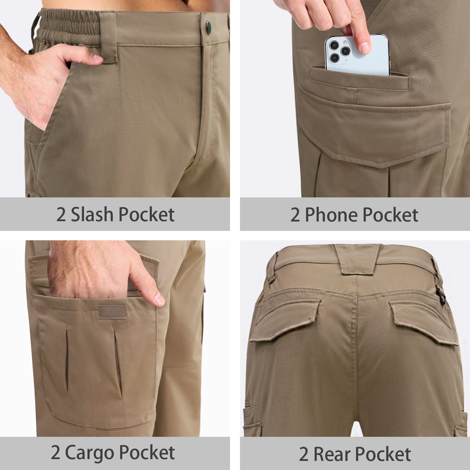 LOOGU Men's Water Resistant Tactical Pants Cargo Pants Khaki H61