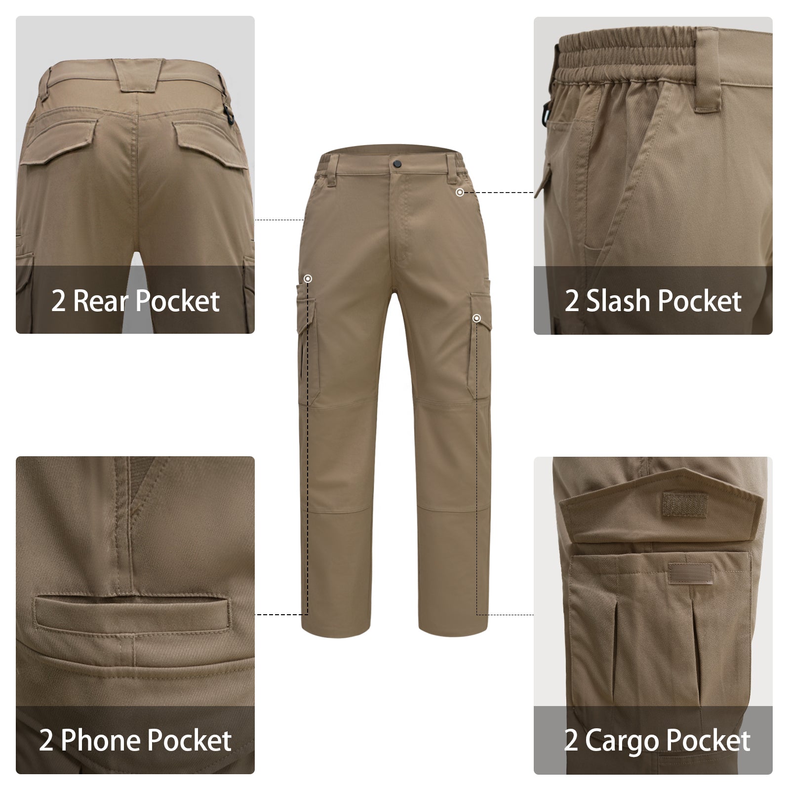 LOOGU Men's Water Resistant Tactical Pants Cargo Pants Khaki H61