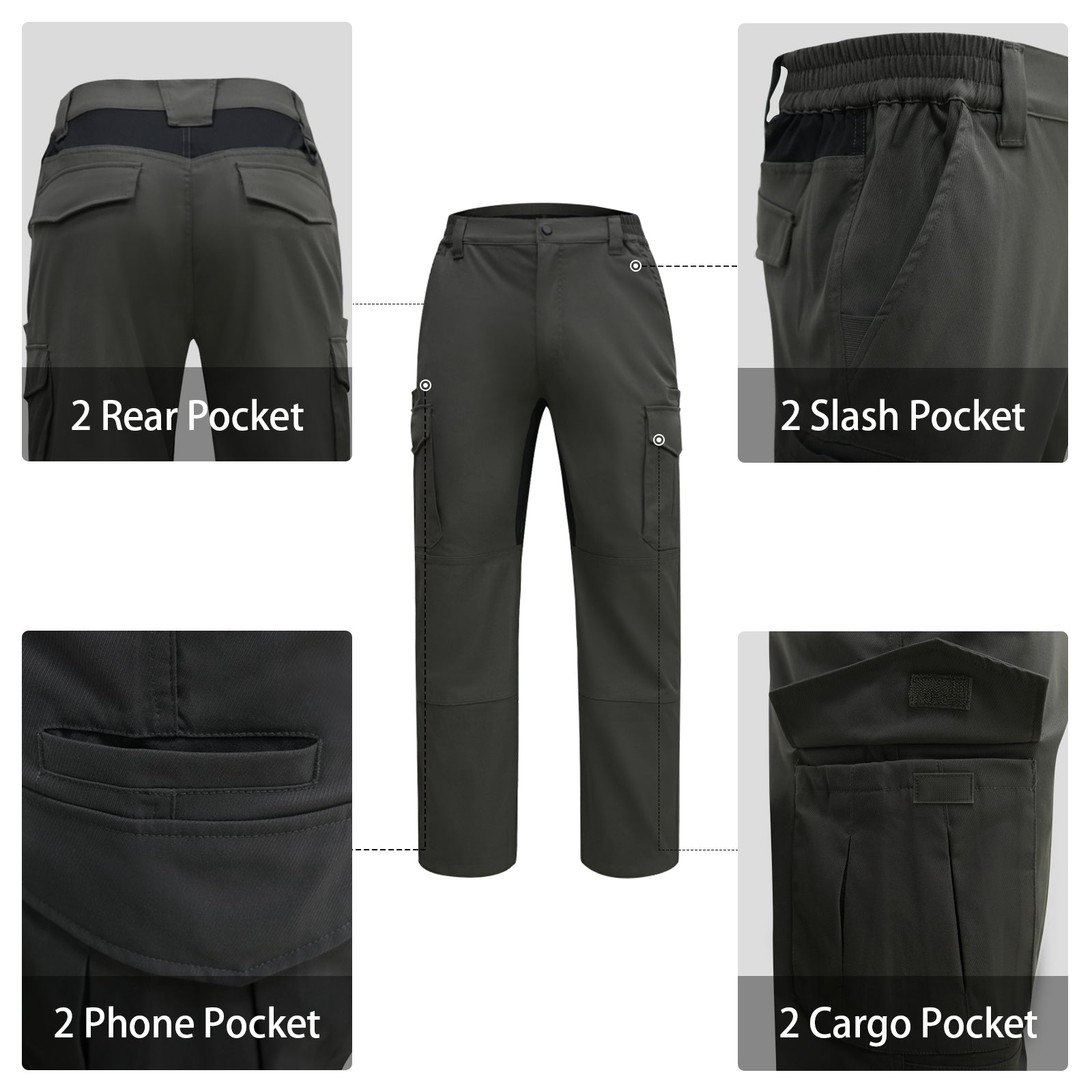 LOOGU Men's Water Resistant Tactical Pants Cargo Pants Charcoal Gray H61