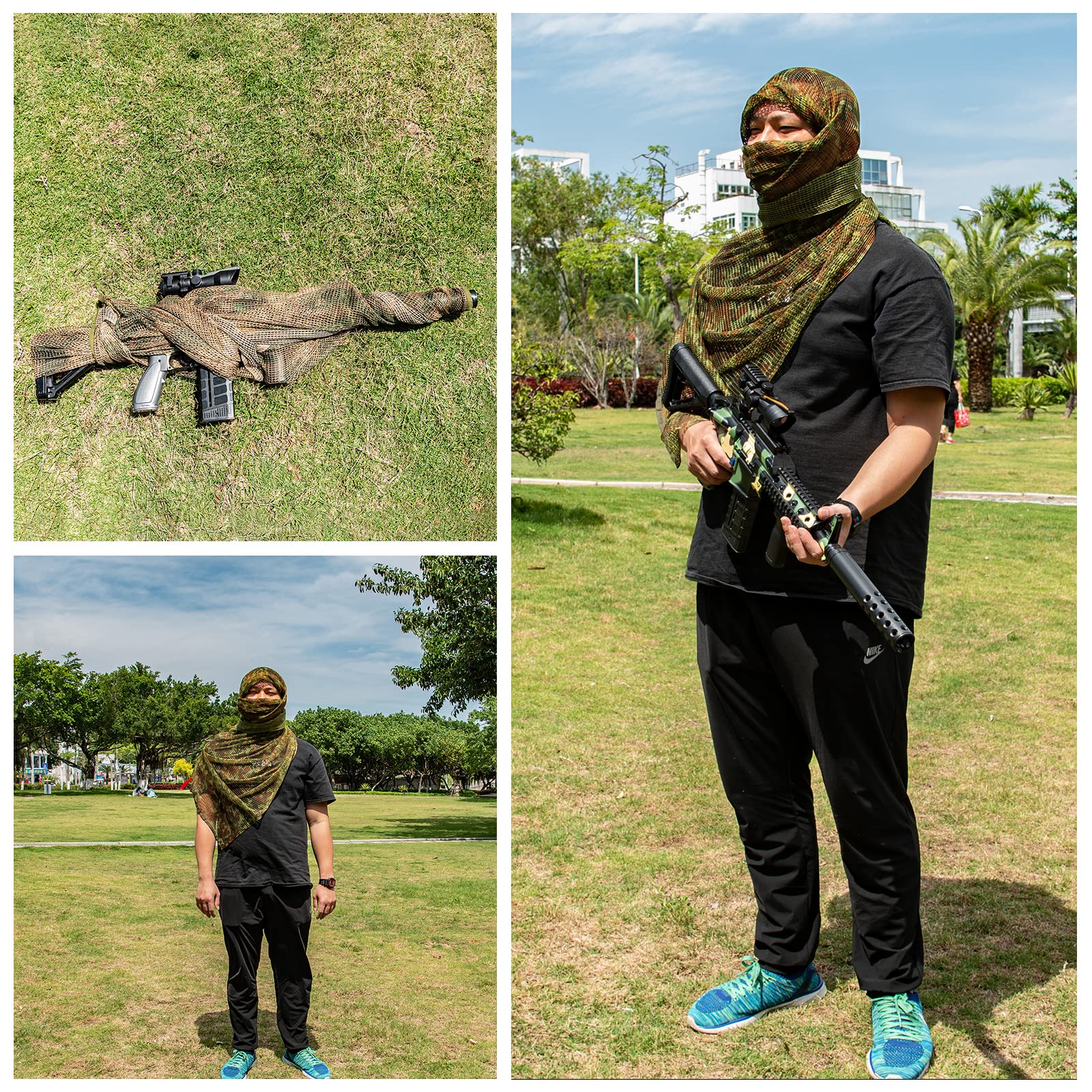 LOOGU Camouflage Netting, Tactical Mesh Net Camo Scarf with Double-sided Prints for Wargame,Sports & Other Outdoor Activities