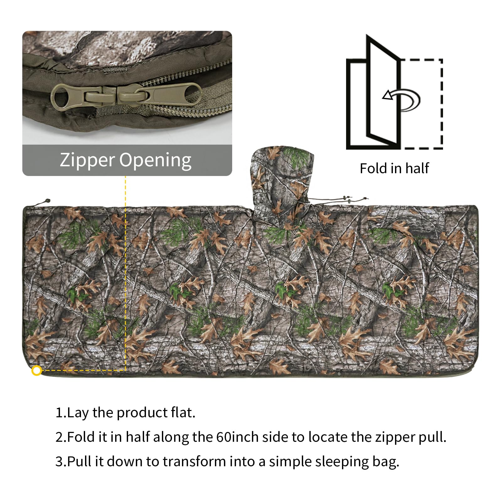 LOOGU Camo Blanket Zipper Insulated Sleeping Bag IP10