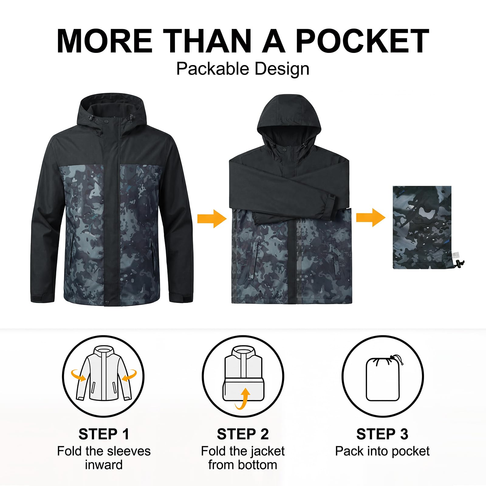 LOOGU Men’s Waterproof Packable Rain Jacket with Hood and Mesh Lining J40