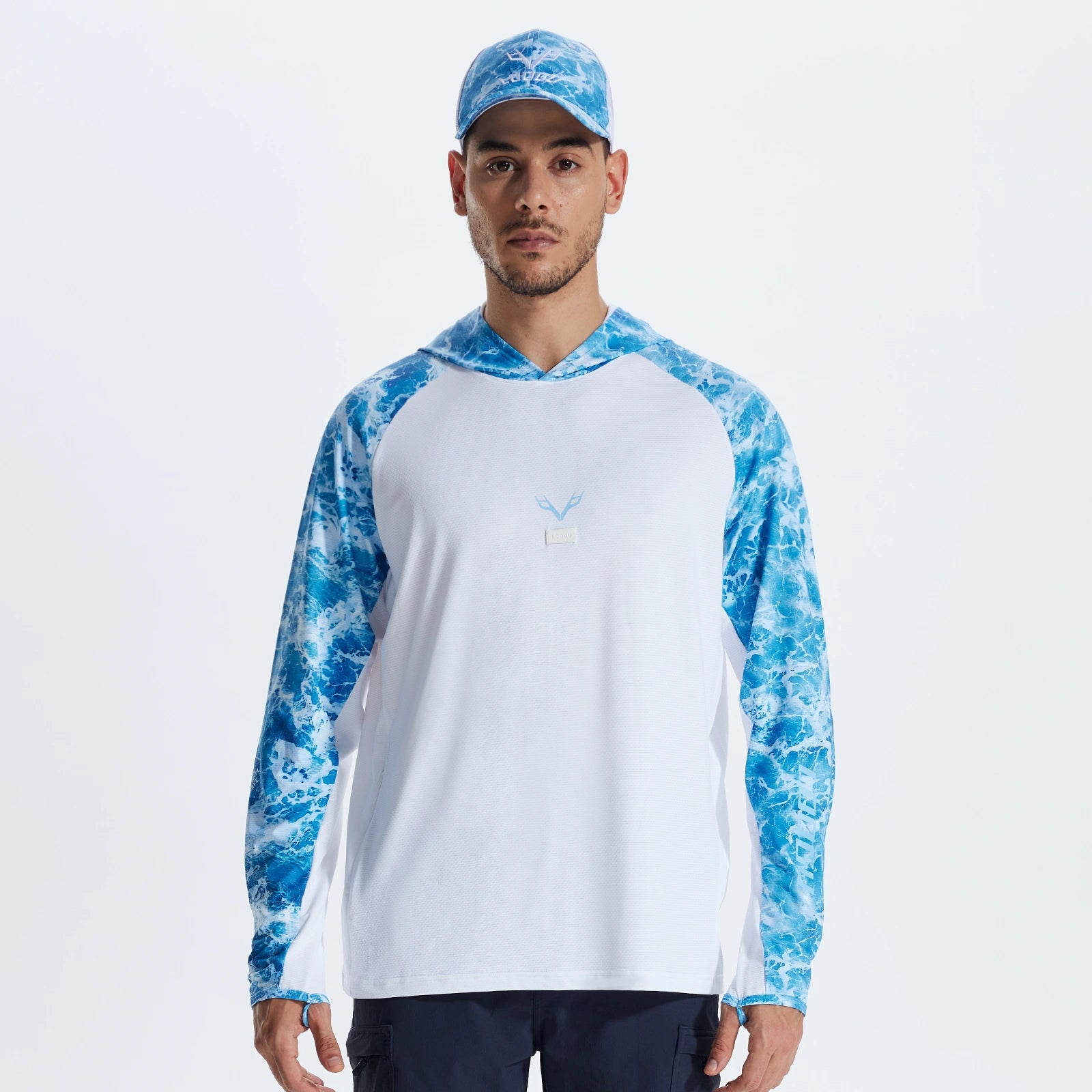 LOOGU Men’s Fishing Hoodie Wave Light Blue T71-LG