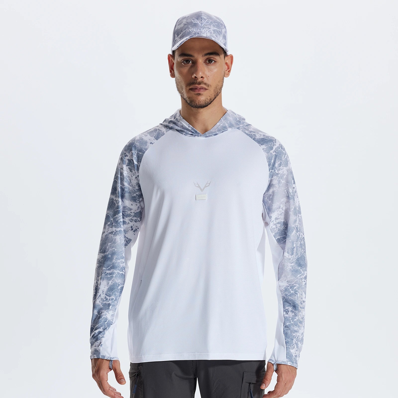 LOOGU Men’s Fishing Hoodie Wave Light Grey T71-LG