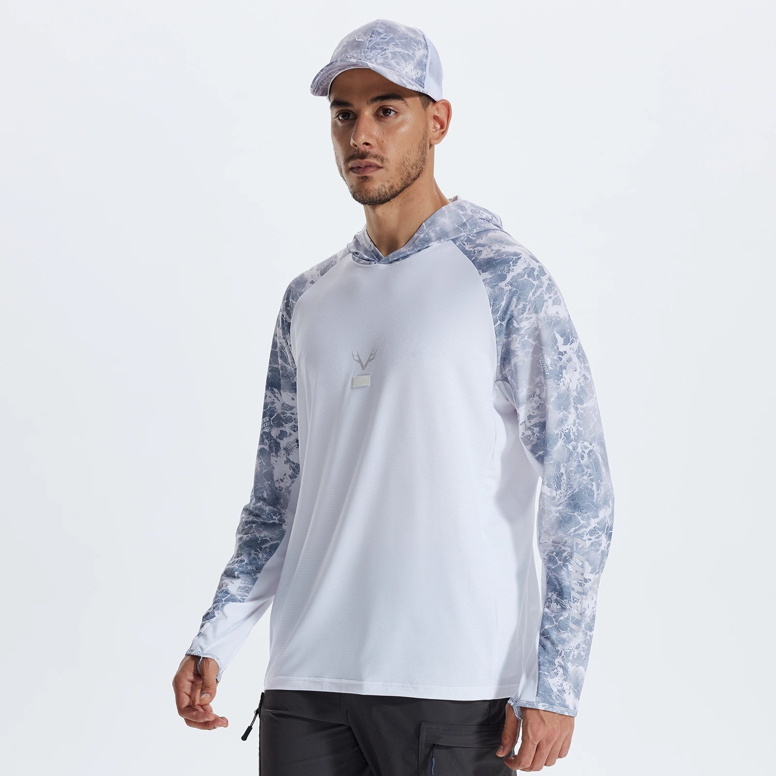 LOOGU Men’s Fishing Hoodie Wave Light Grey T71-LG