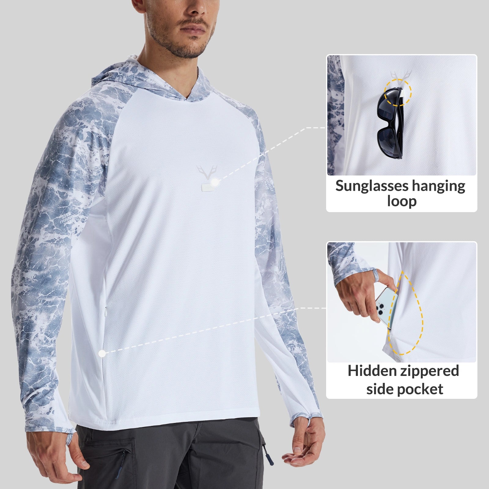 LOOGU Men’s Fishing Hoodie Wave Light Grey T71-LG
