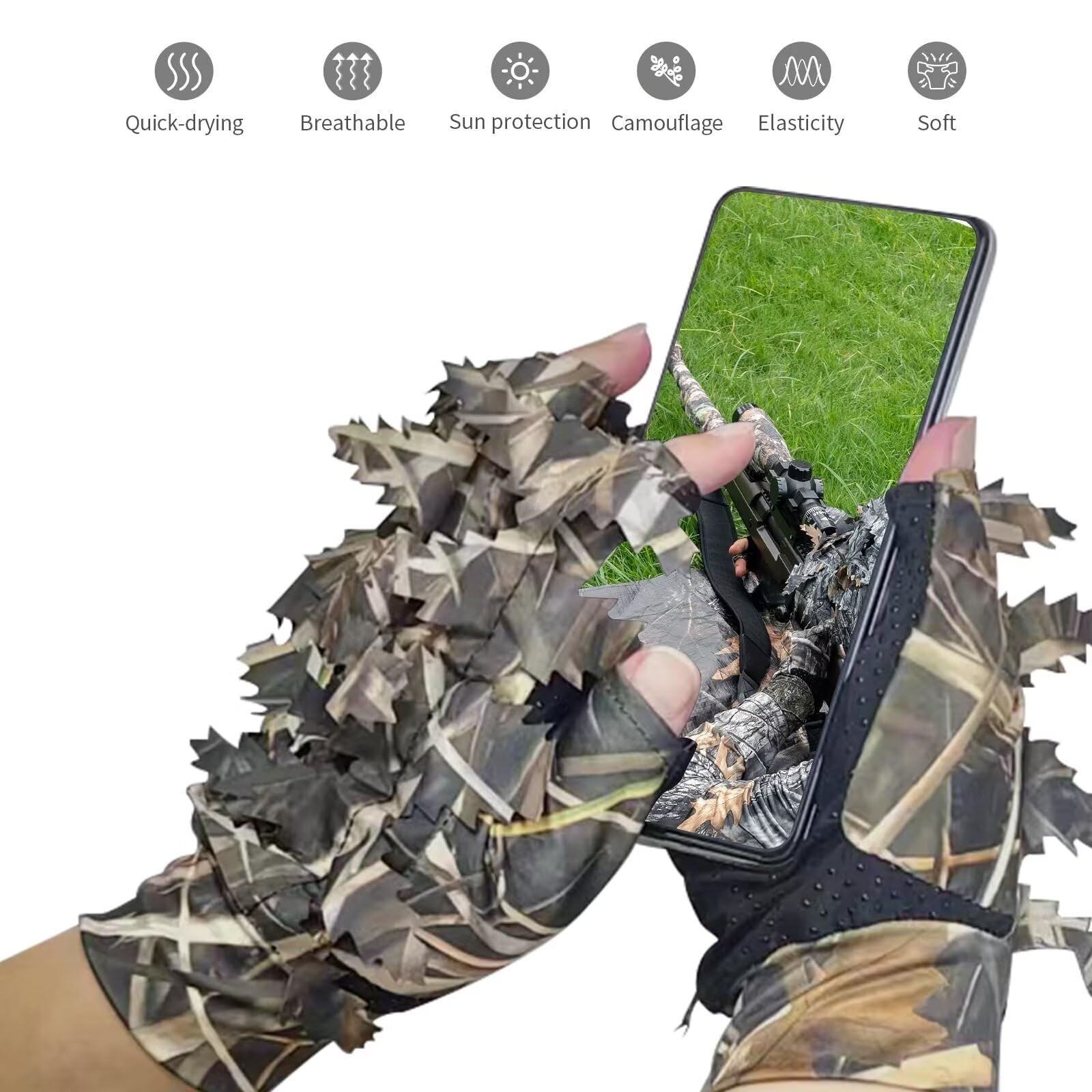 LOOGU Camouflage Hunting Gloves Grass Shadow
