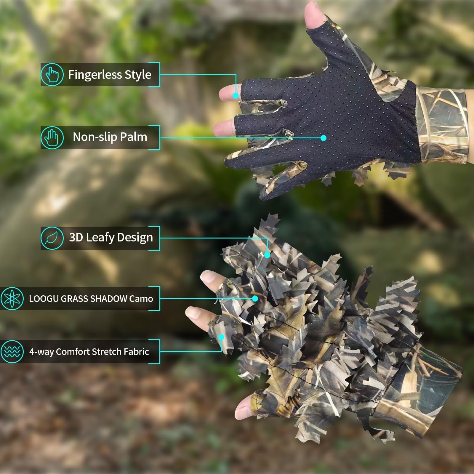 LOOGU Camouflage Hunting Gloves Grass Shadow