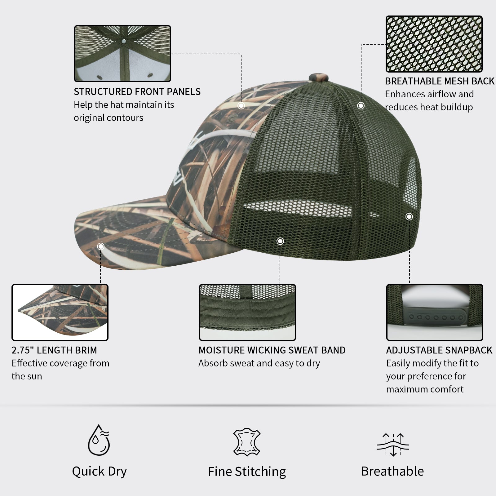 LOOGU Trucker Hat-Grass Shadow Camo Green Net C10