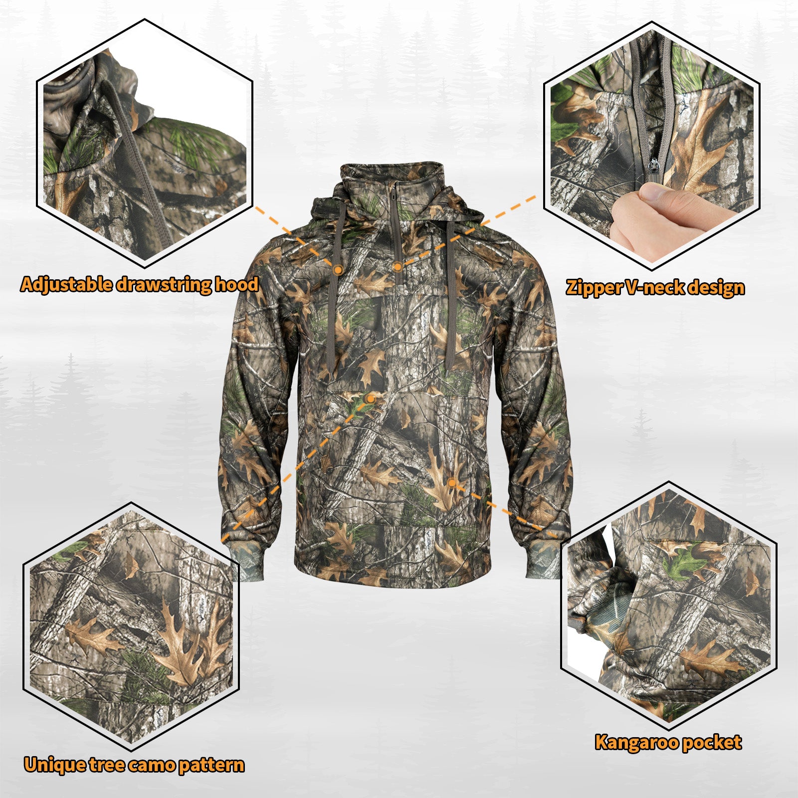 LOOGU Hunting Fleece Zipper Hoodie-Super Tree Camo D50