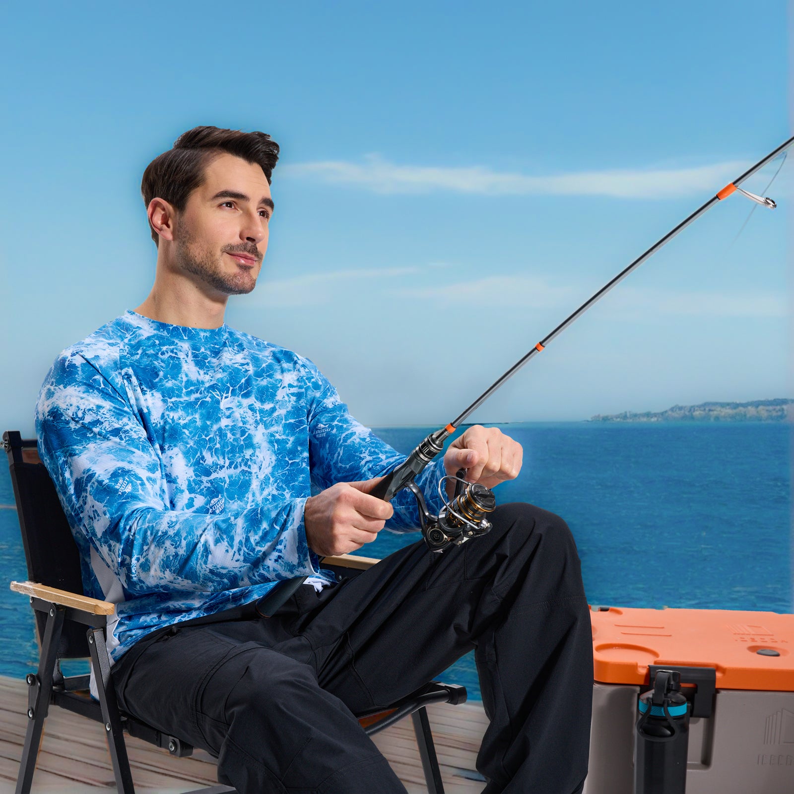 LOOGU Men’s Fishing Long Sleeve Shirt-Wave Blue T31-LG
