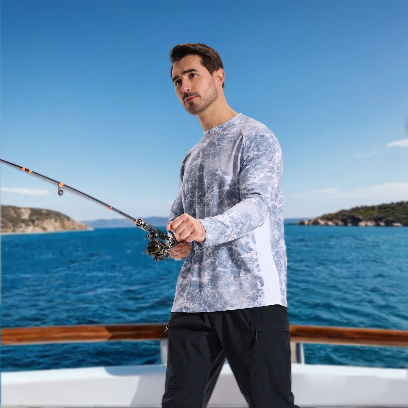 LOOGU Men’s Fishing Long Sleeve Shirt-Wave Grey T31-LG