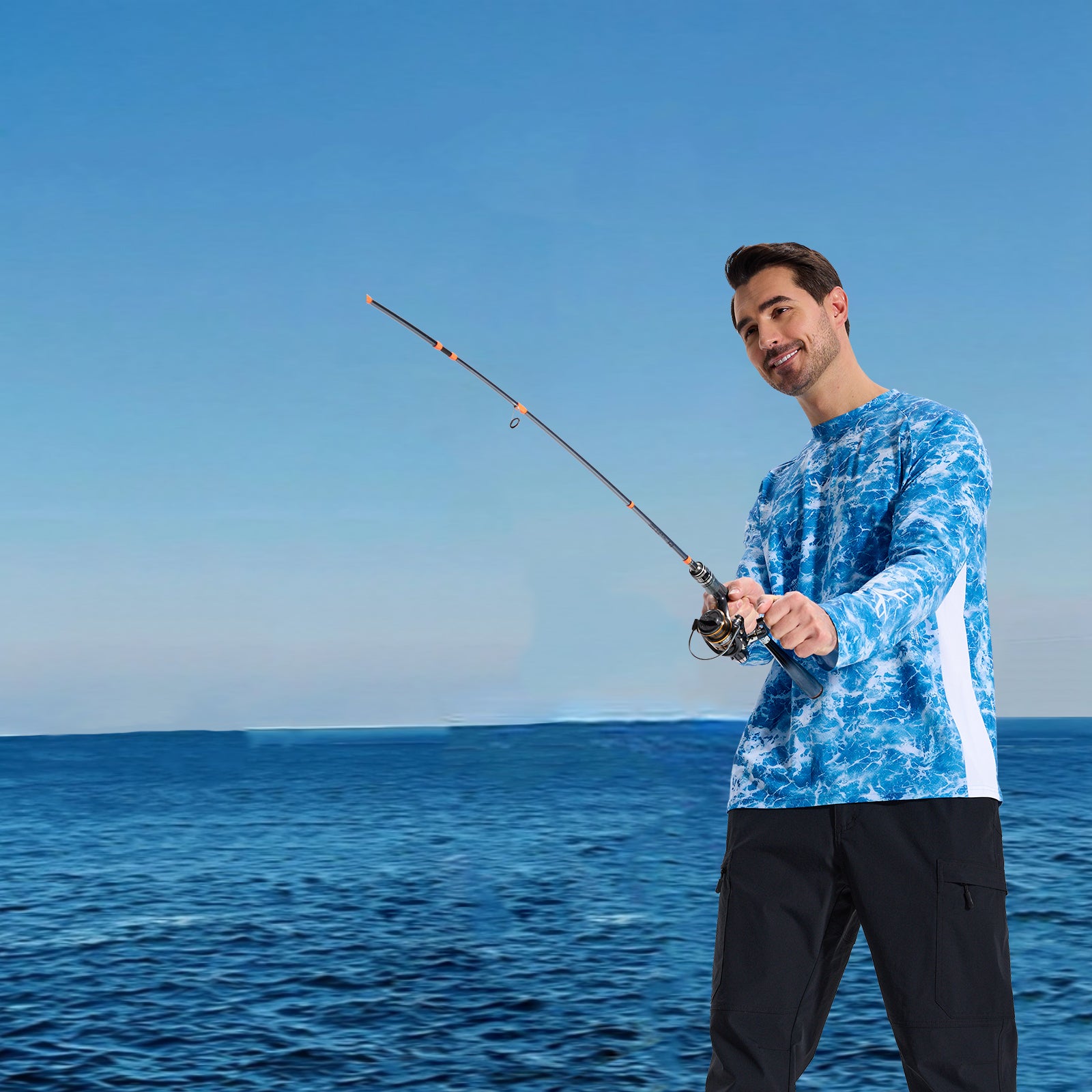 LOOGU Men’s Fishing Long Sleeve Shirt-Wave Blue T31-LG