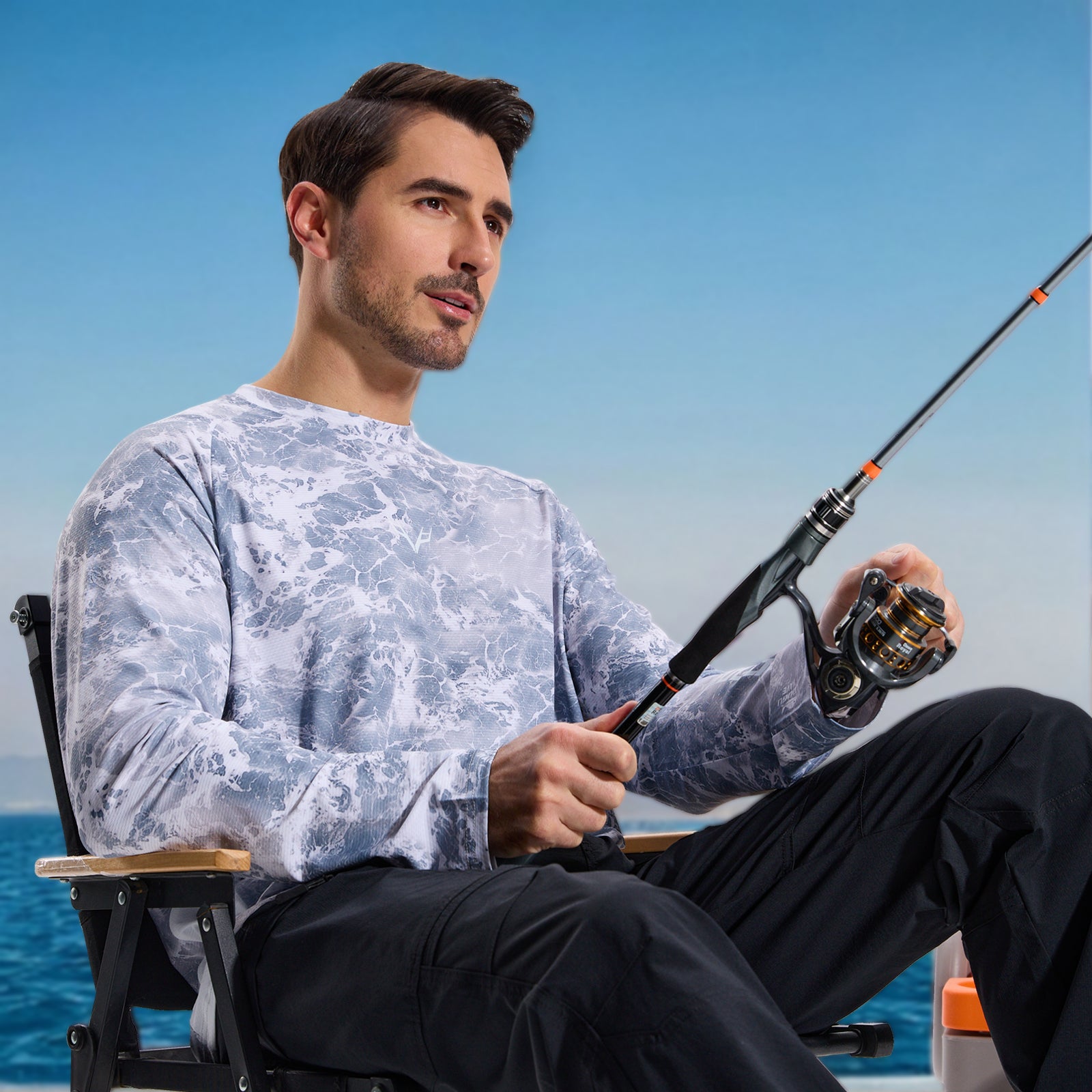 LOOGU Men’s Fishing Long Sleeve Shirt-Wave Grey T31-LG