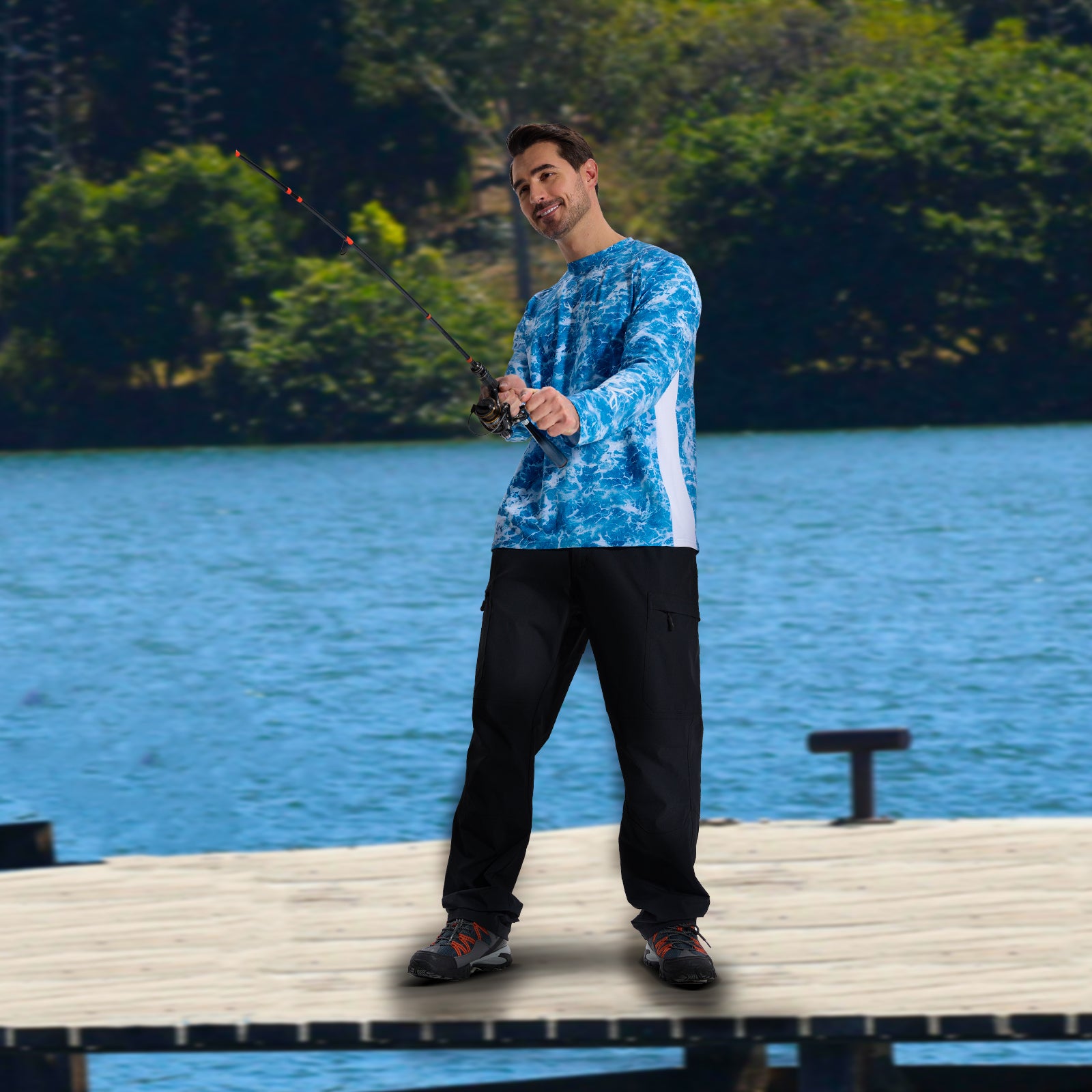 LOOGU Men’s Fishing Long Sleeve Shirt-Wave Blue T31-LG
