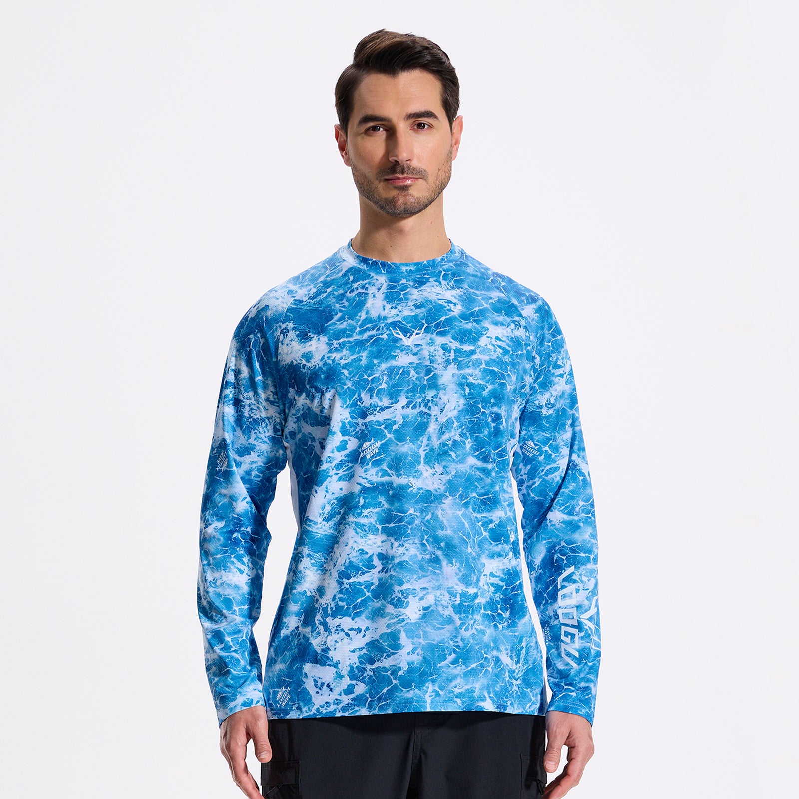 LOOGU Men’s Fishing Long Sleeve Shirt-Wave Blue T31-LG