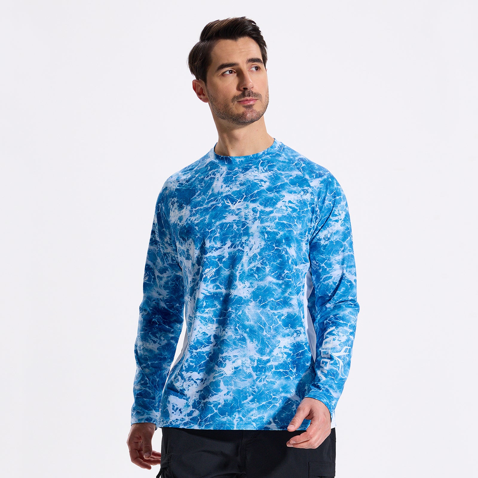 LOOGU Men’s Fishing Long Sleeve Shirt-Wave Blue T31-LG