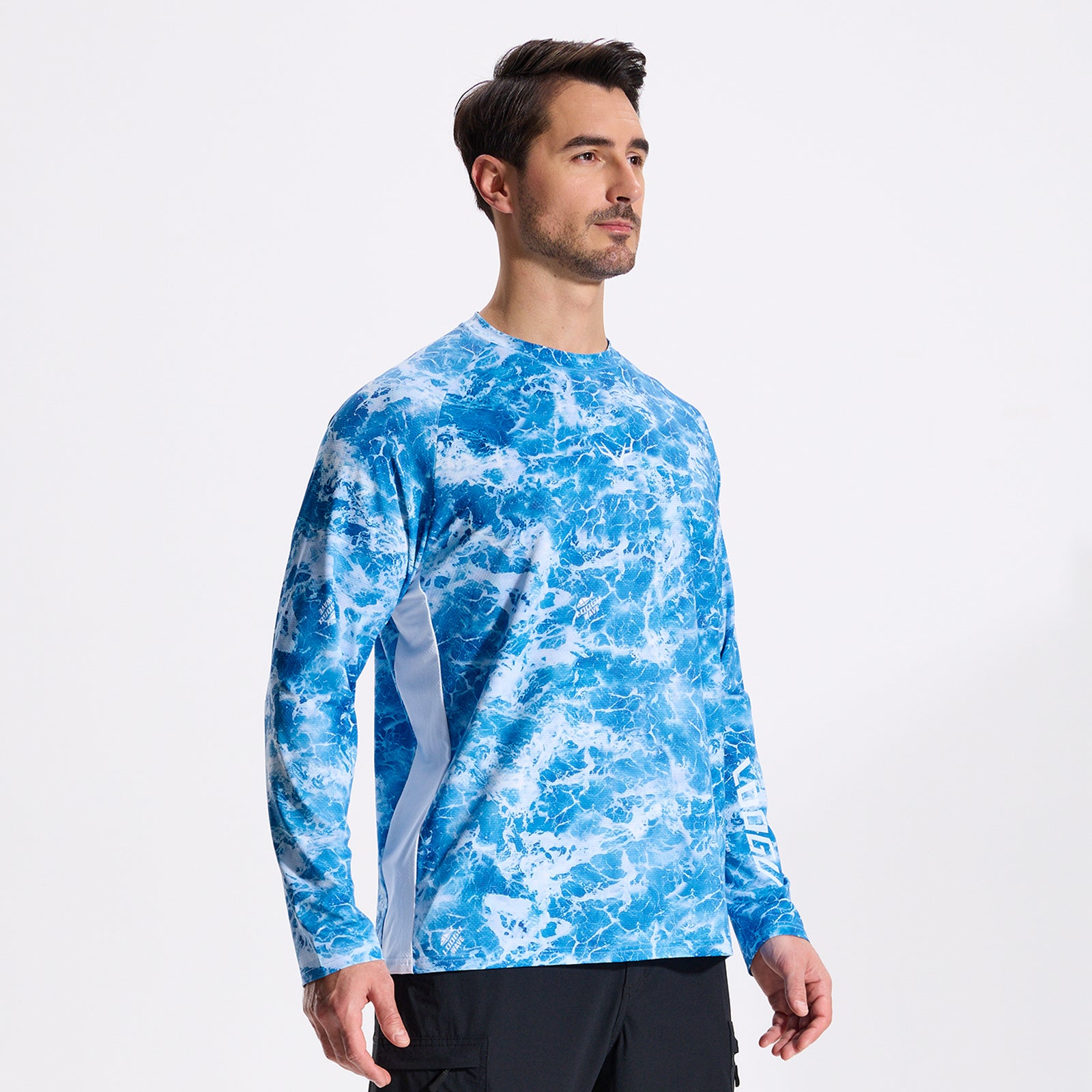 LOOGU Men’s Fishing Long Sleeve Shirt-Wave Blue T31-LG