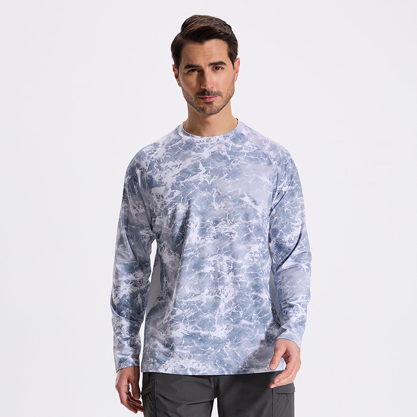 LOOGU Men’s Fishing Long Sleeve Shirt-Wave Grey T31-LG