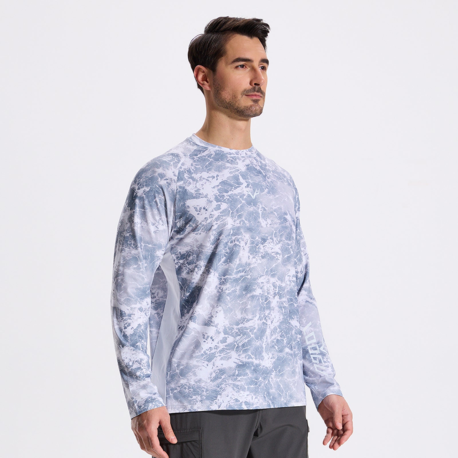 LOOGU Men’s Fishing Long Sleeve Shirt-Wave Grey T31-LG