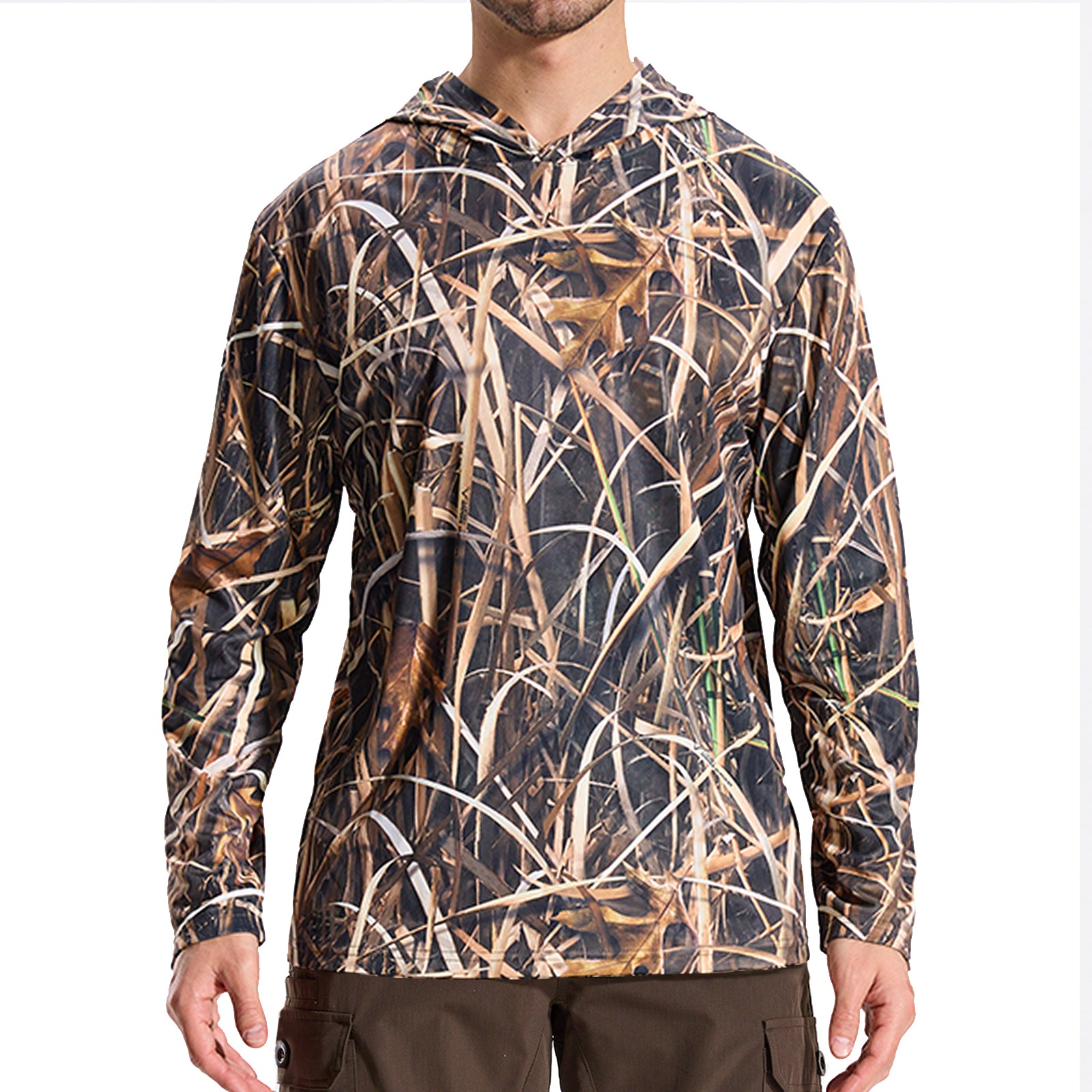 LOOGU Waterfowl Hunting Long Sleeve Hoodie Grass Shadow Camo T50