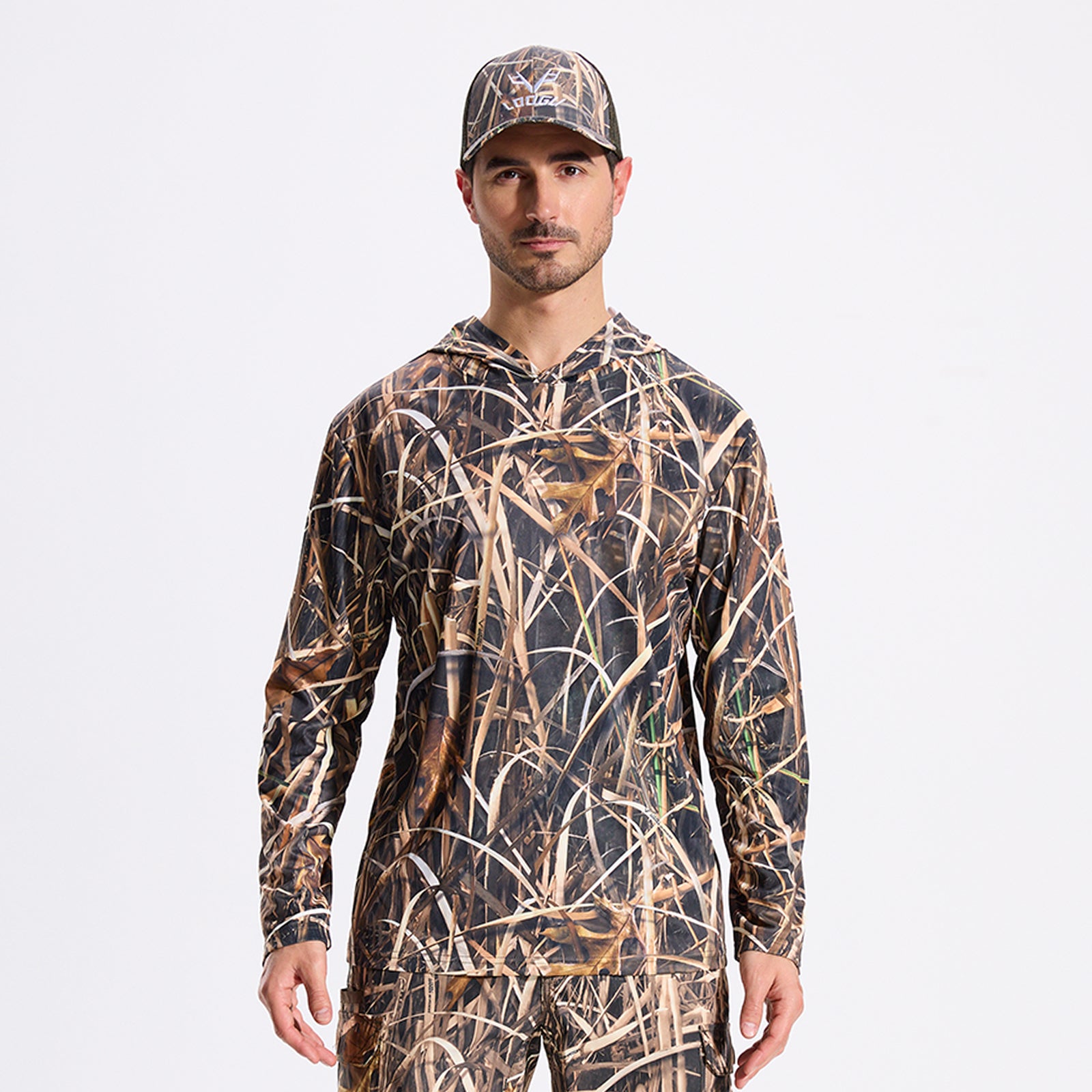 LOOGU Waterfowl Hunting Long Sleeve Hoodie Grass Shadow Camo T50