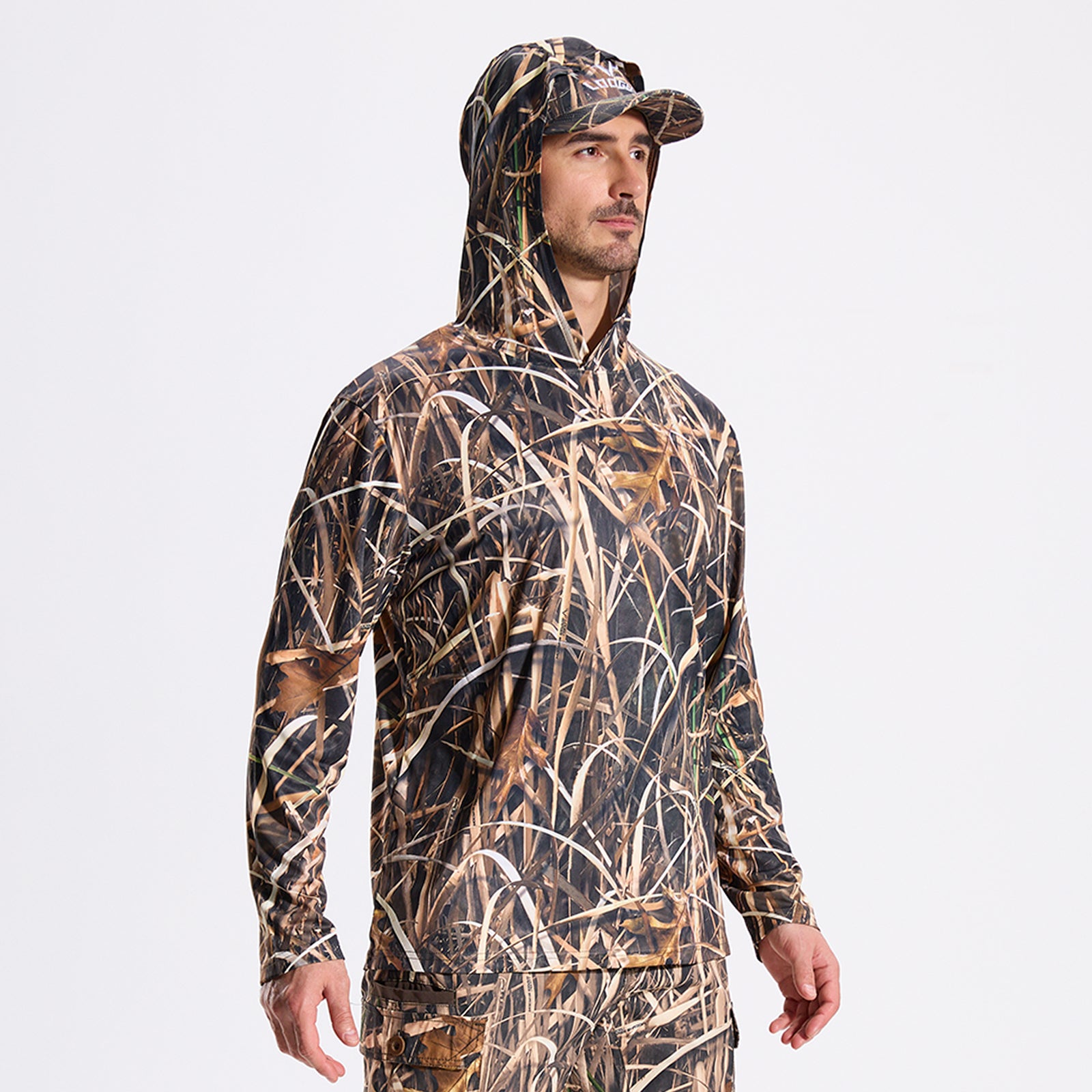 LOOGU Waterfowl Hunting Long Sleeve Hoodie Grass Shadow Camo T50
