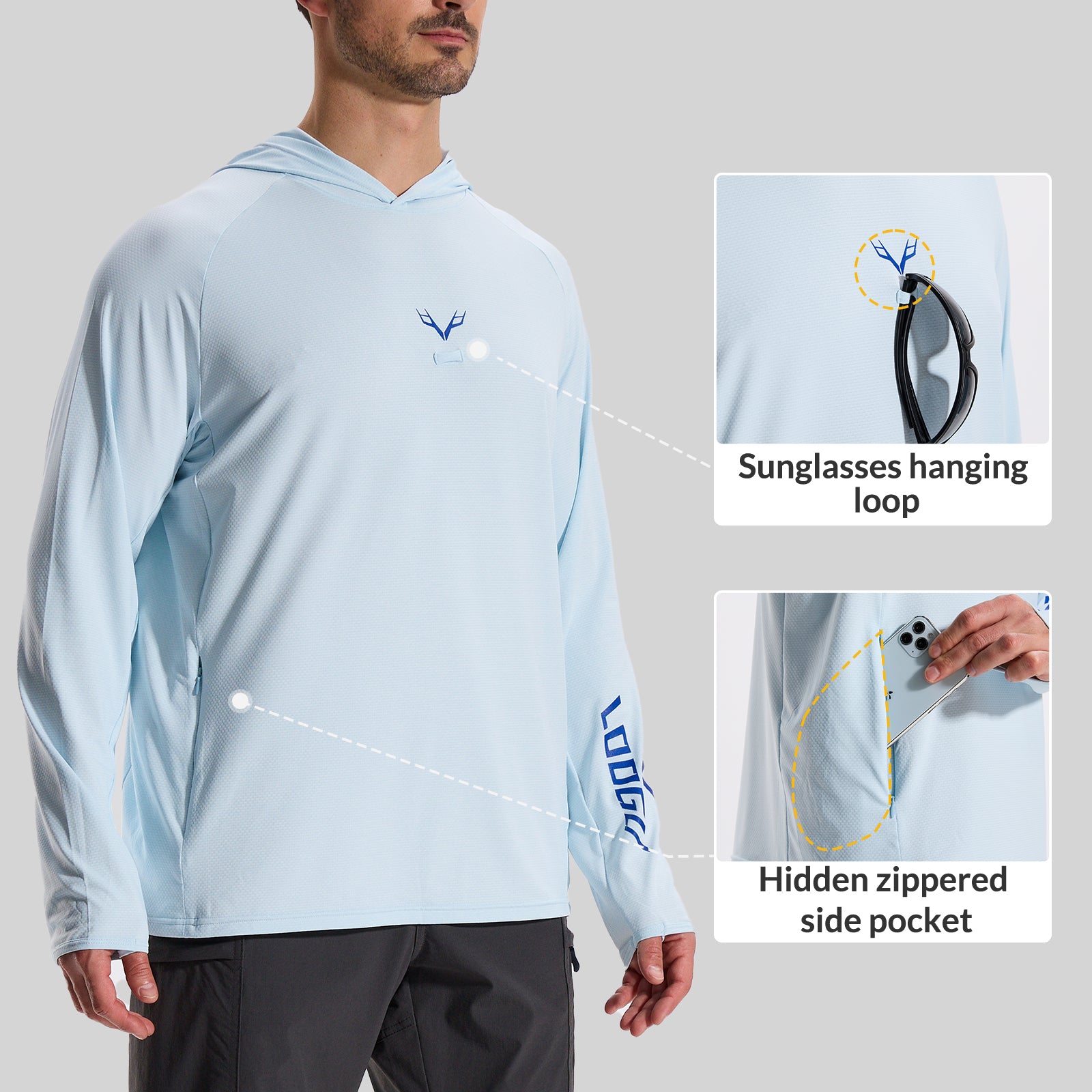 LOOGU Men’s Fishing Hoodie-Lake Blue T71-LG