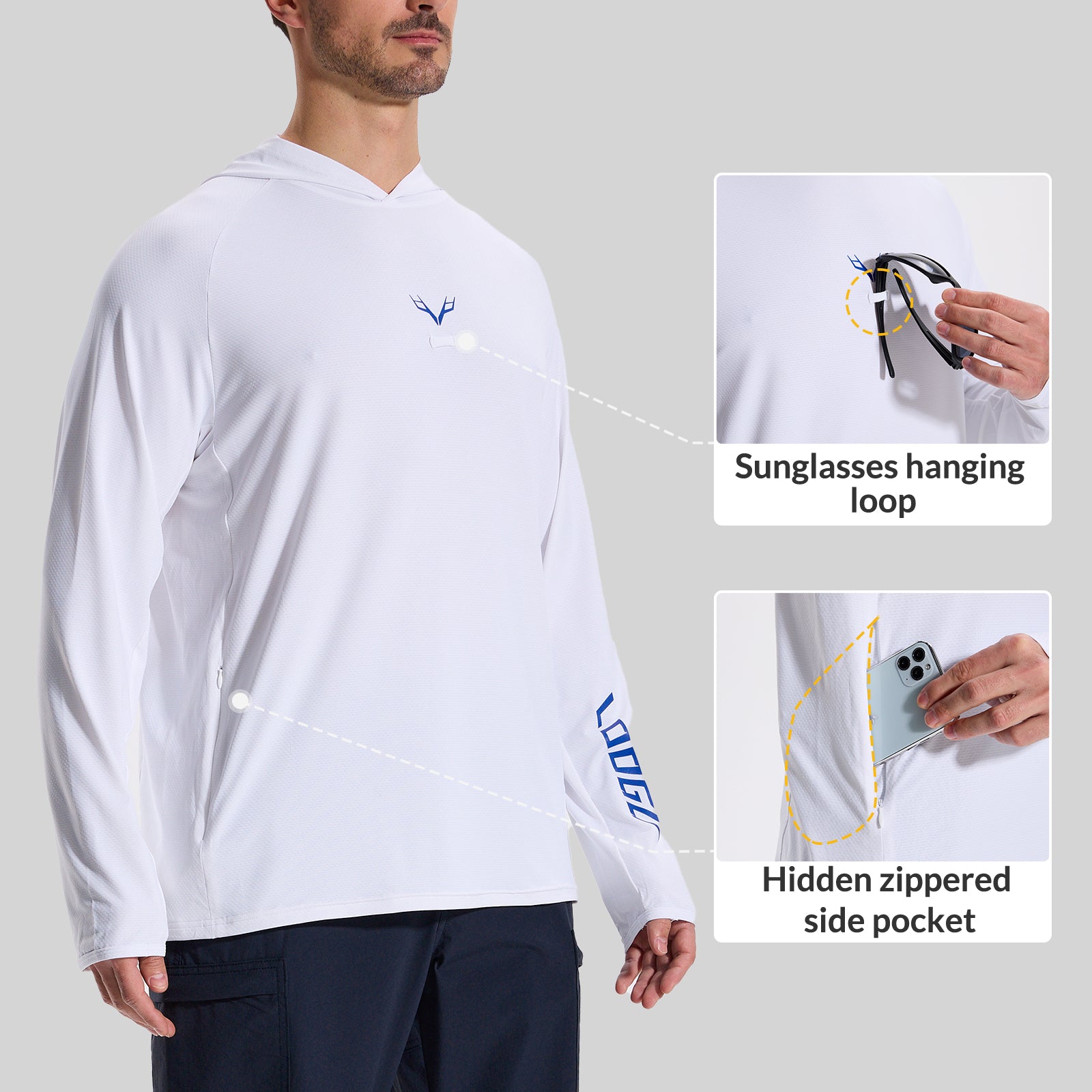LOOGU Men’s Fishing Hoodie-White T71-LG