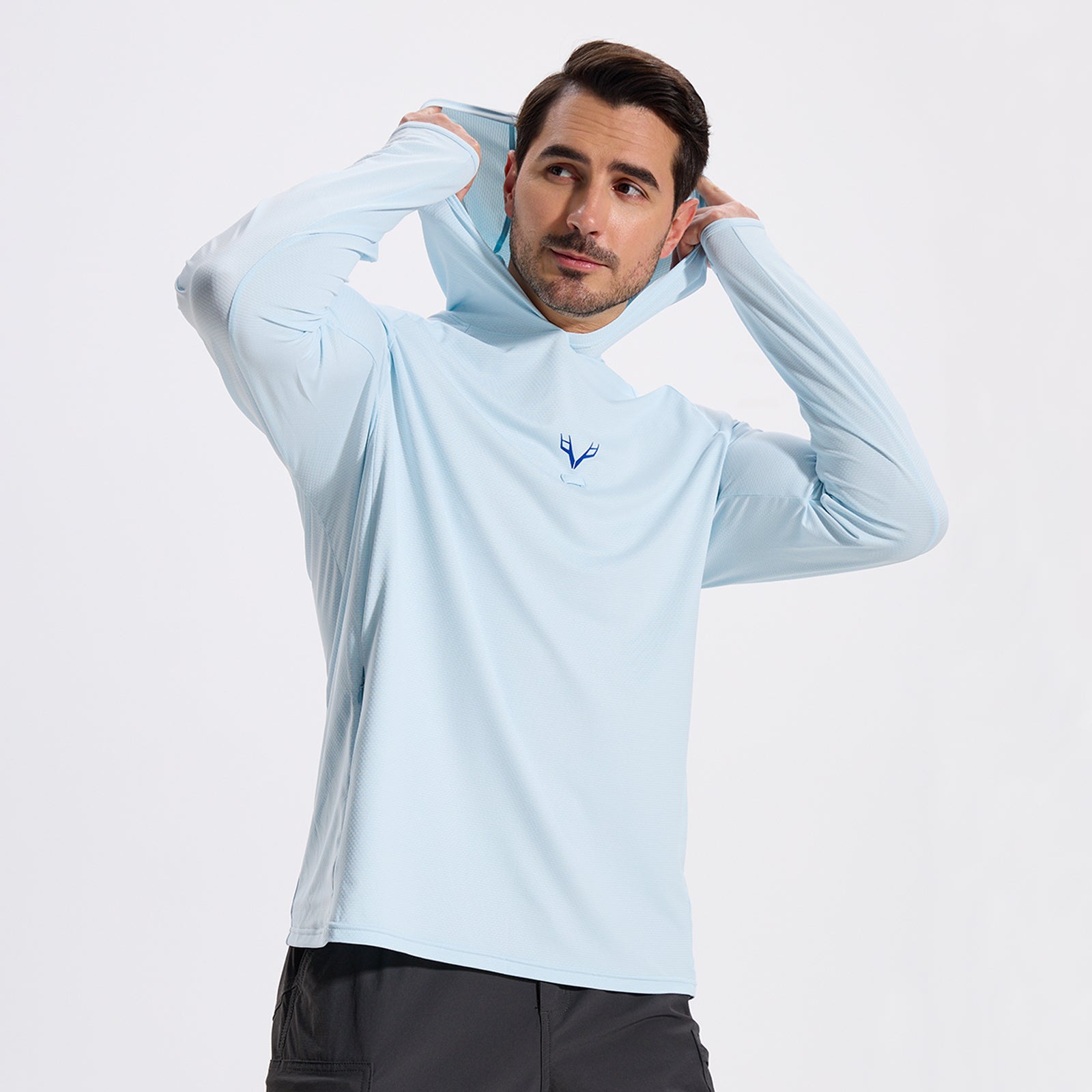 LOOGU Men’s Fishing Hoodie-Lake Blue T71-LG