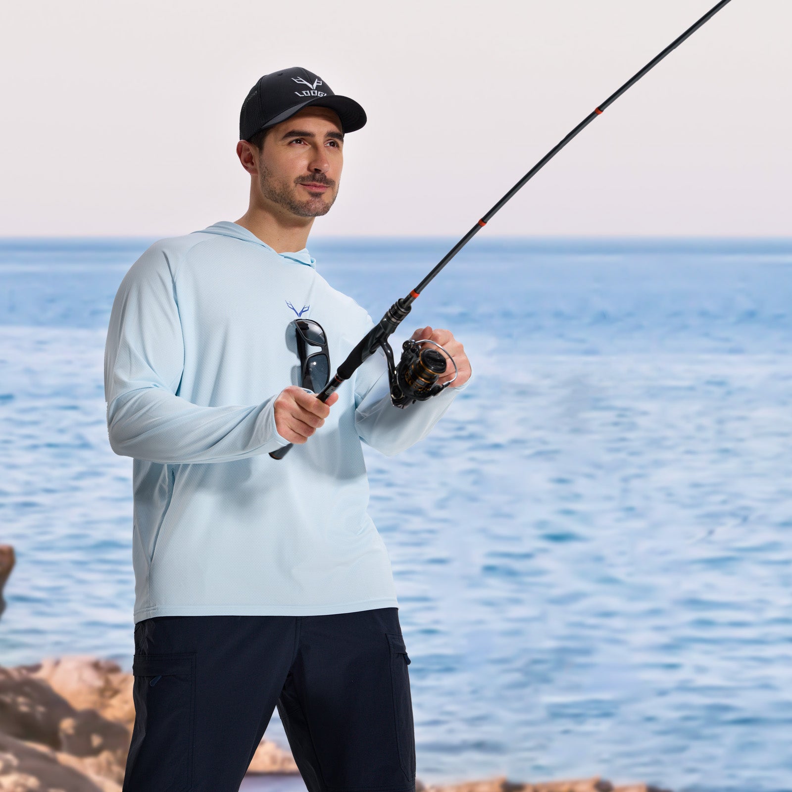 LOOGU Men’s Fishing Hoodie-Lake Blue T71-LG