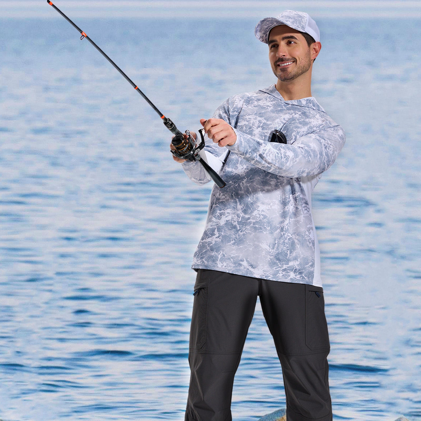 LOOGU Men’s Fishing Hoodie-Wave Grey T71-LG
