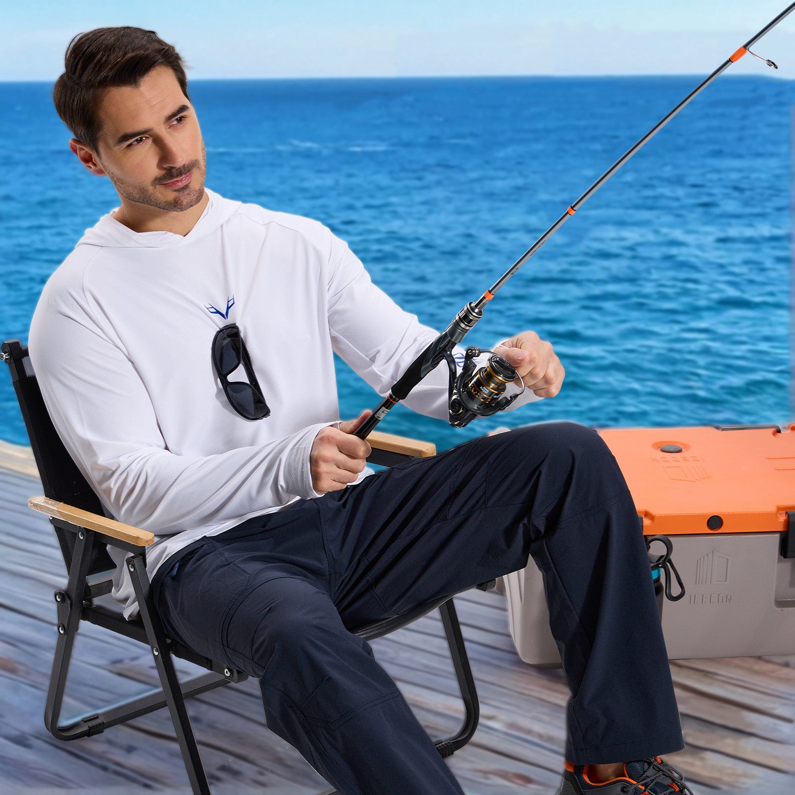 LOOGU Men’s Fishing Hoodie-White T71-LG