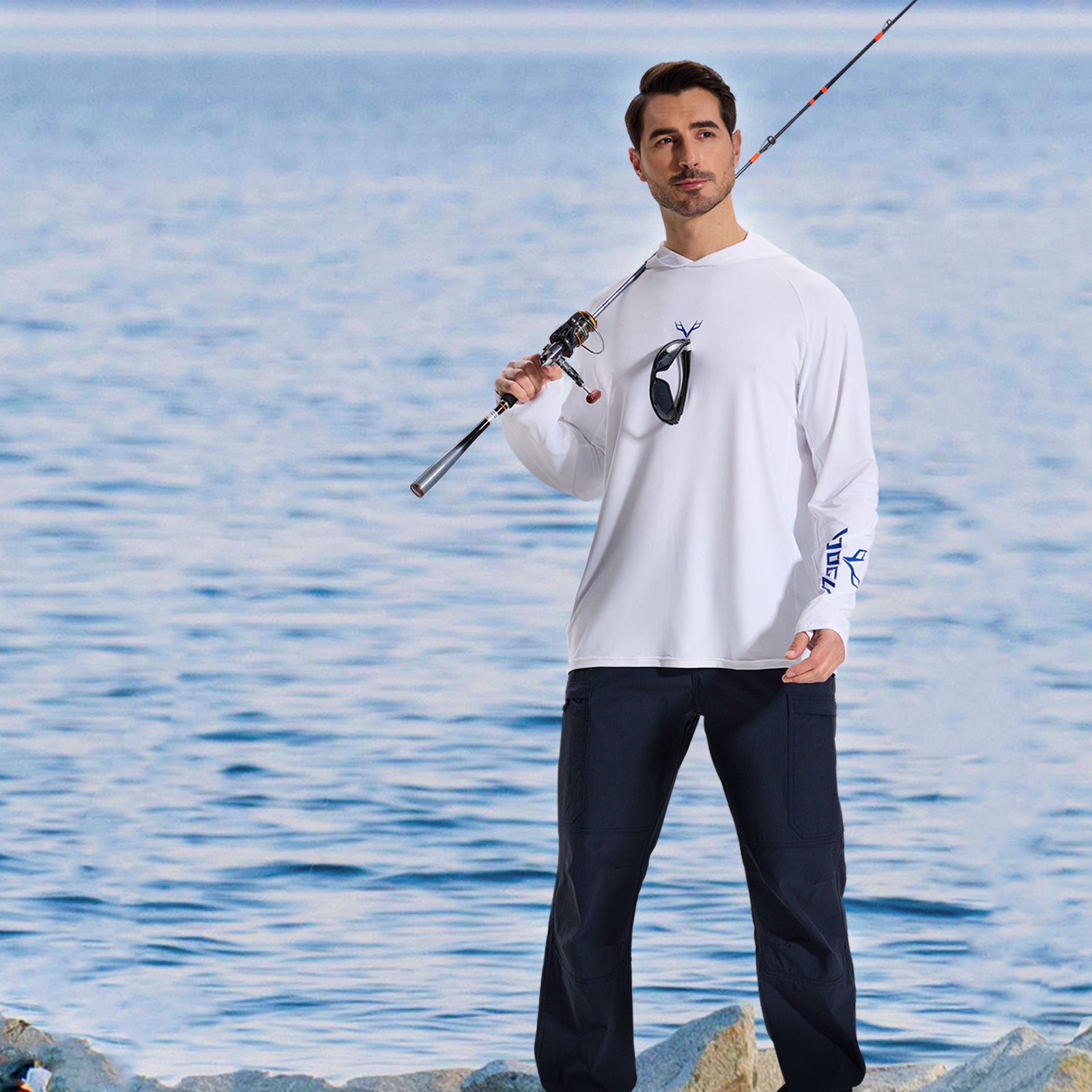 LOOGU Men’s Fishing Hoodie-White T71-LG