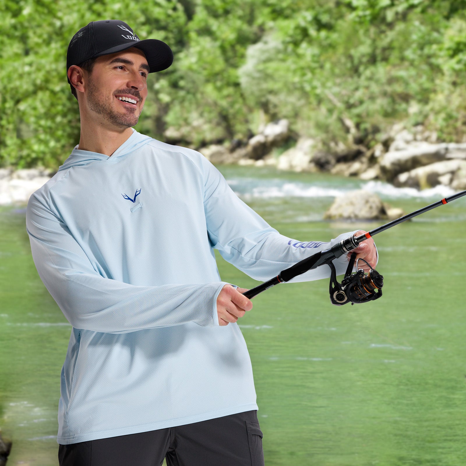 LOOGU Men’s Fishing Hoodie-Lake Blue T71-LG