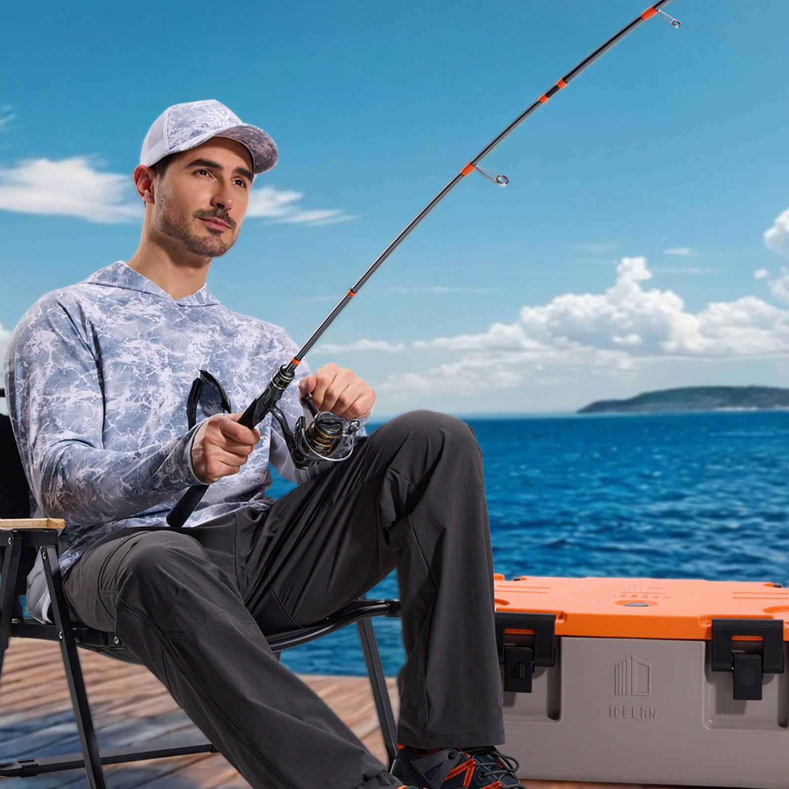 LOOGU Men’s Fishing Hoodie-Wave Grey T71-LG