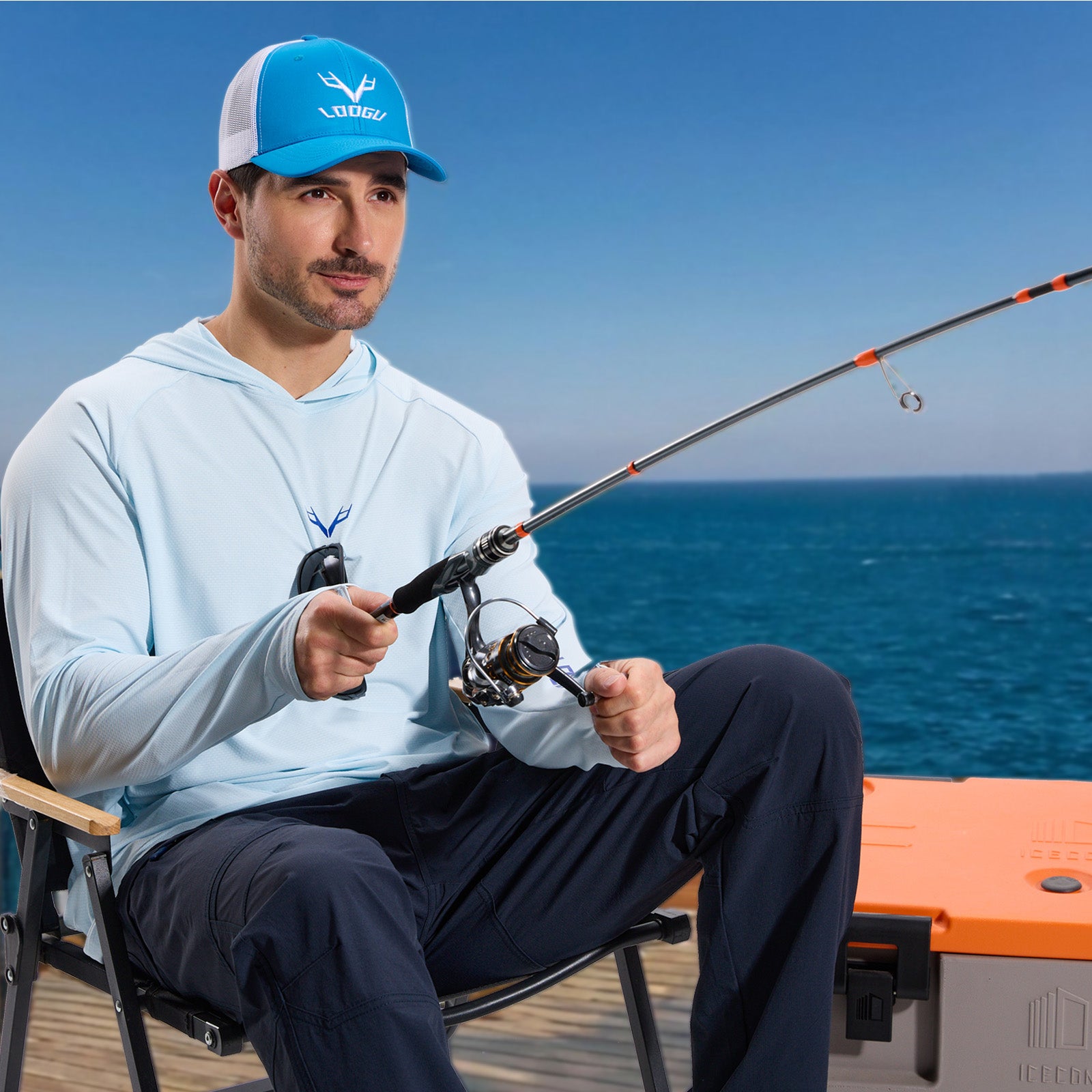 LOOGU Men’s Fishing Hoodie-Lake Blue T71-LG