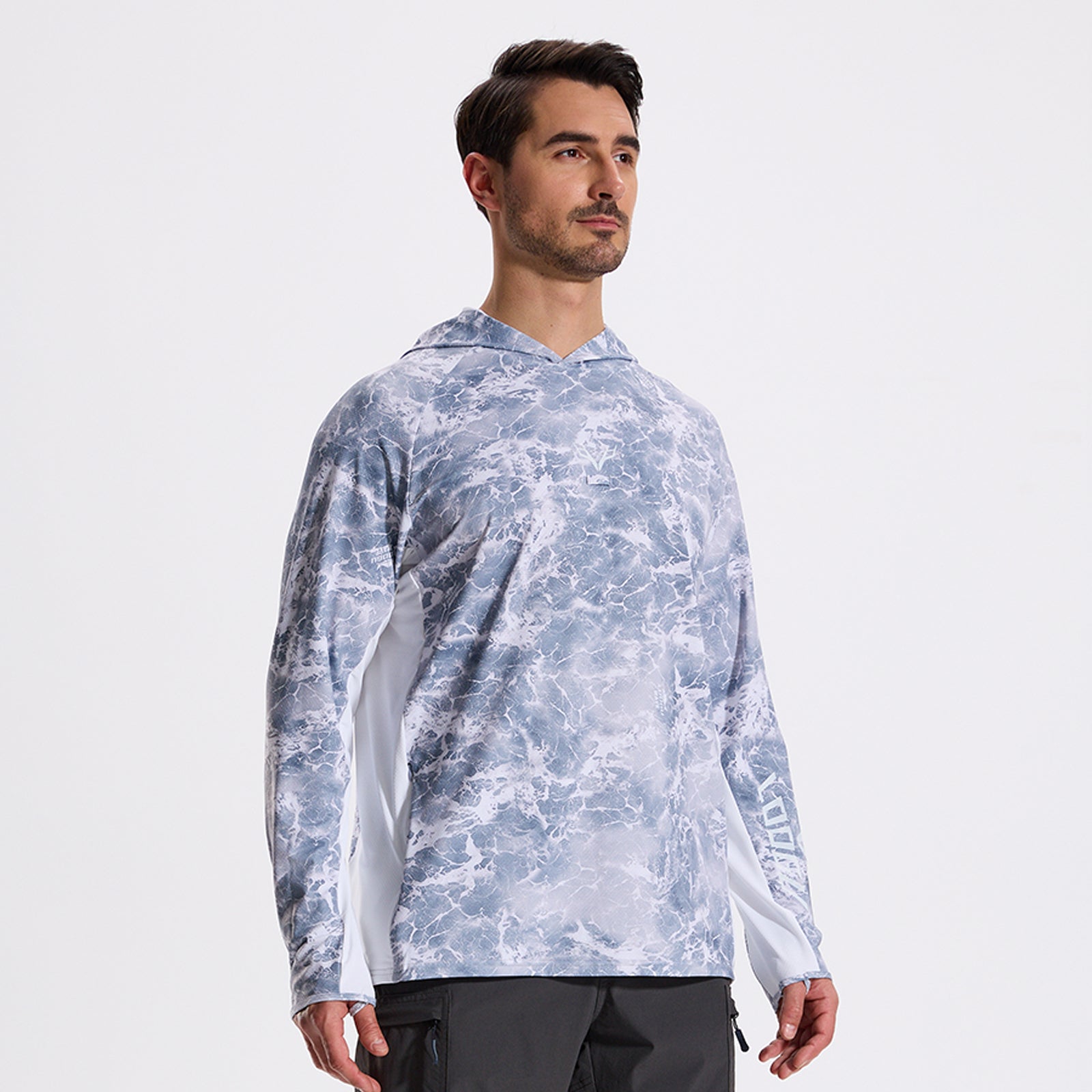 LOOGU Men’s Fishing Hoodie-Wave Grey T71-LG