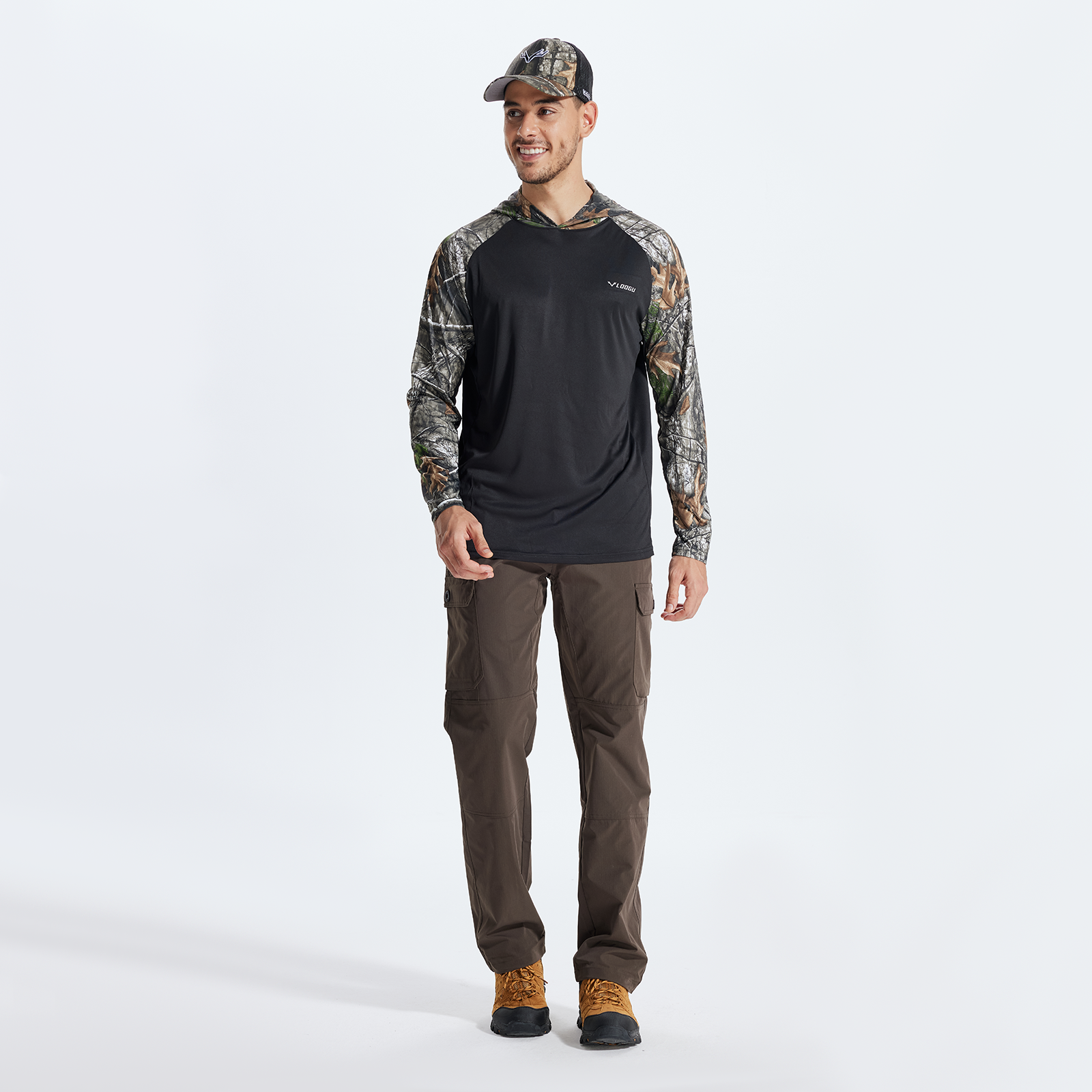 LOOGU Men’s Color-blocked Long Sleeve Hoodie-Super Tree Contrast Black T73-LG