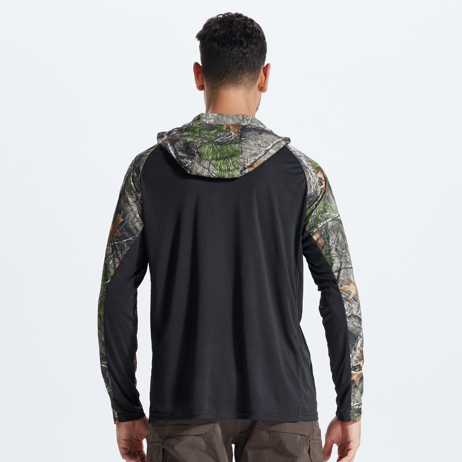 LOOGU Men’s Color-blocked Long Sleeve Hoodie-Super Tree Contrast Black T73-LG