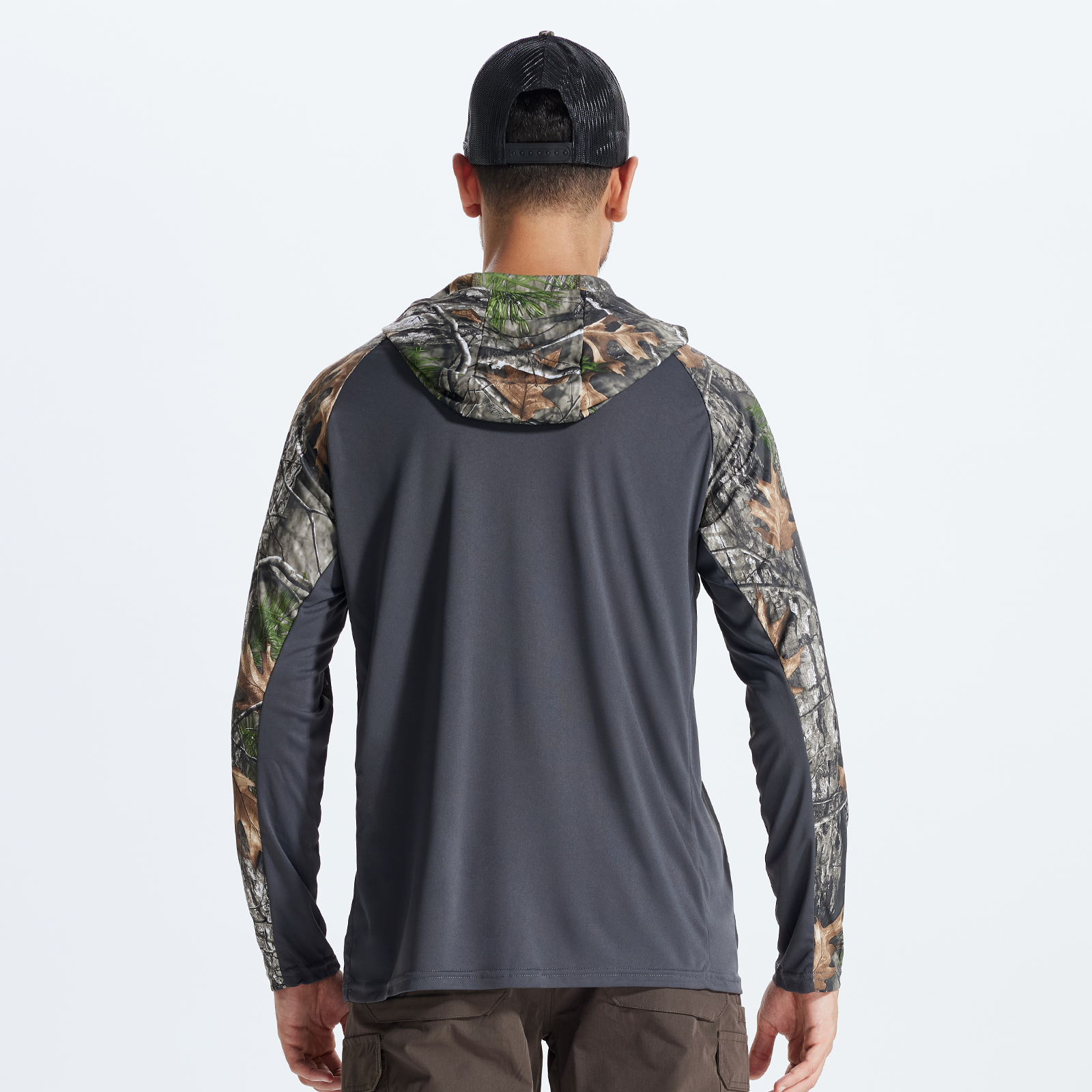 LOOGU Men’s Color-blocked Long Sleeve Hoodie-Super Tree Contrast Dark Gray T73-LG