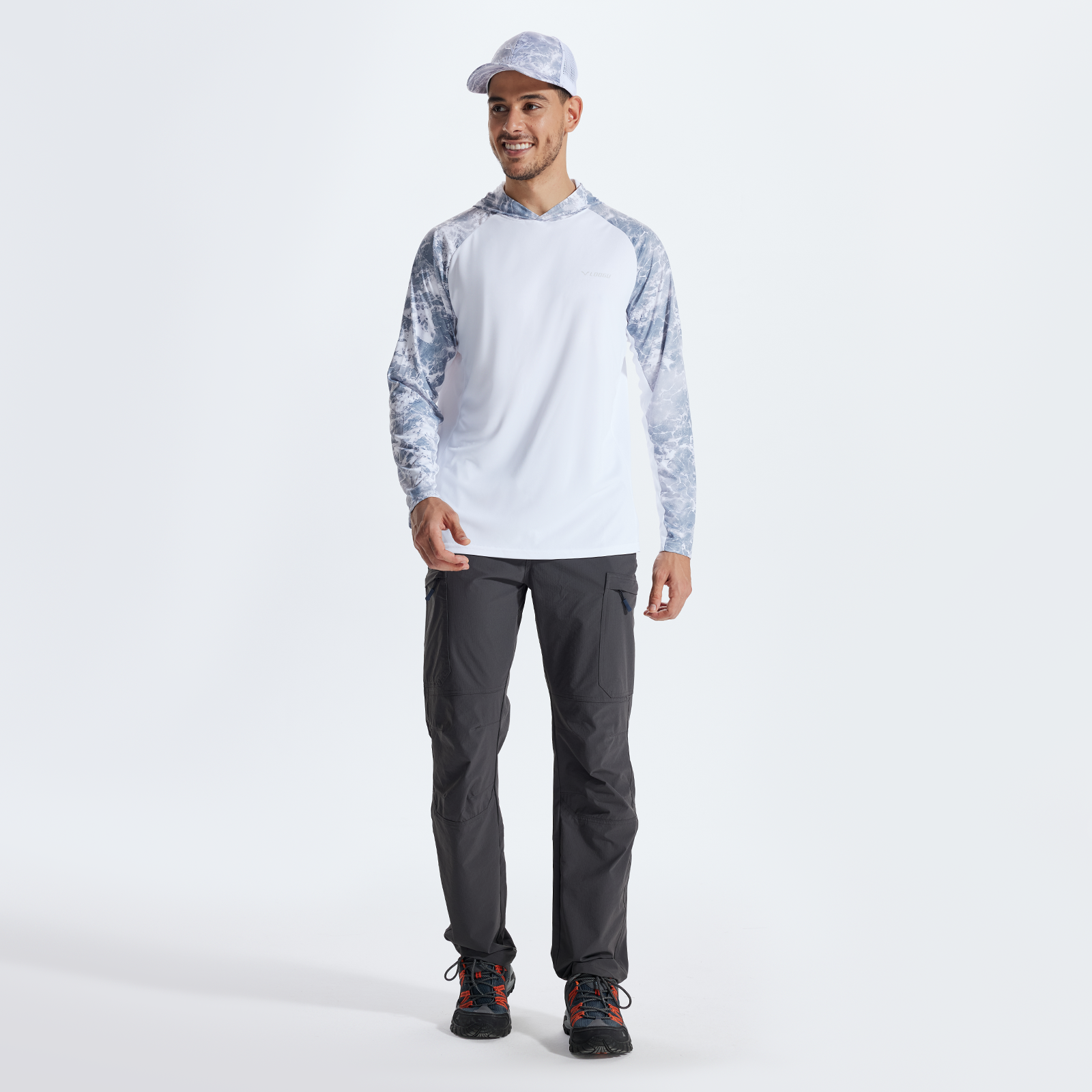 LOOGU Men’s Color-blocked Long Sleeve Hoodie-Wave Gray Contrast White T73-LG