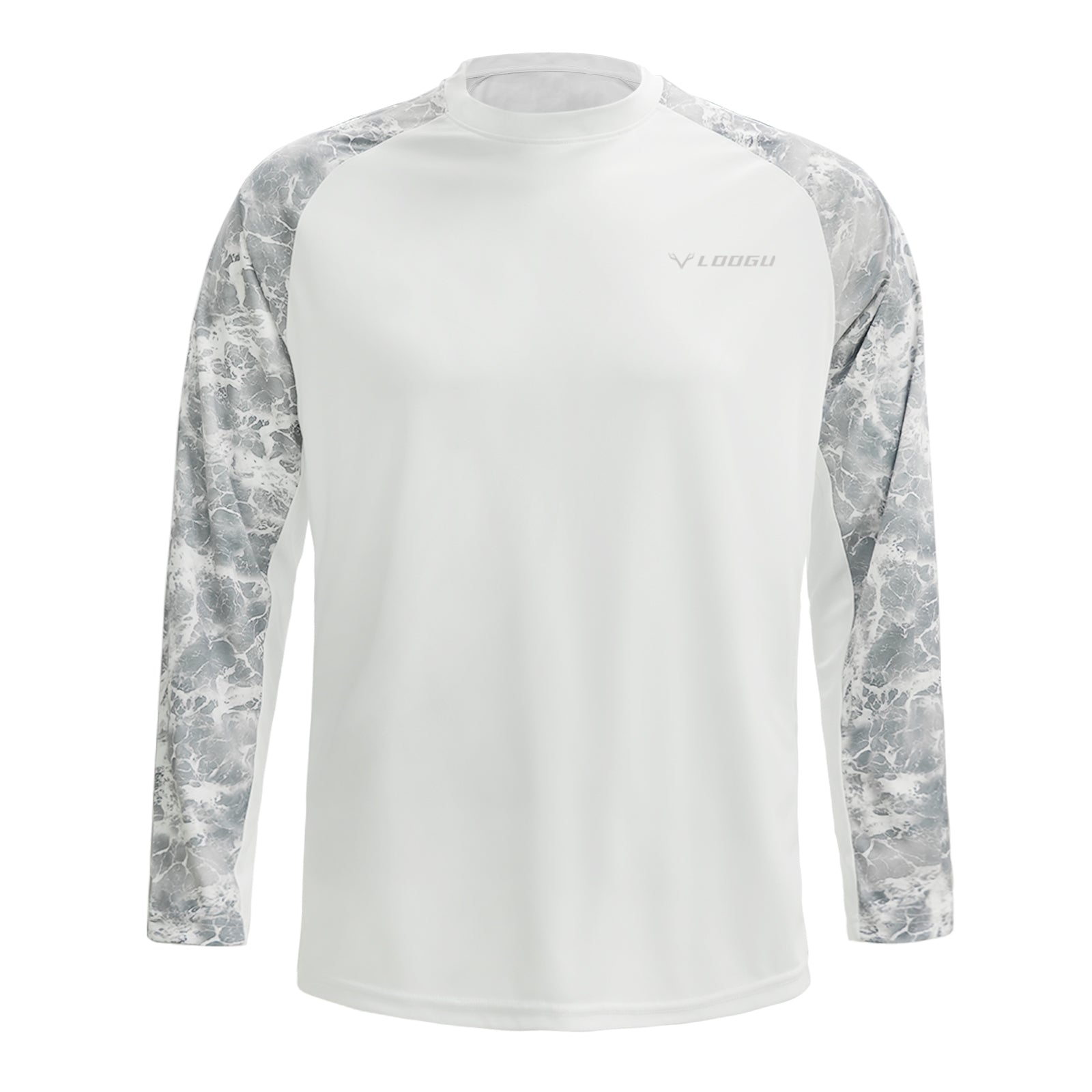LOOGU Men’s Long Sleeve Color-blocked Shirt-Wave Gray Contrast White T33-LG