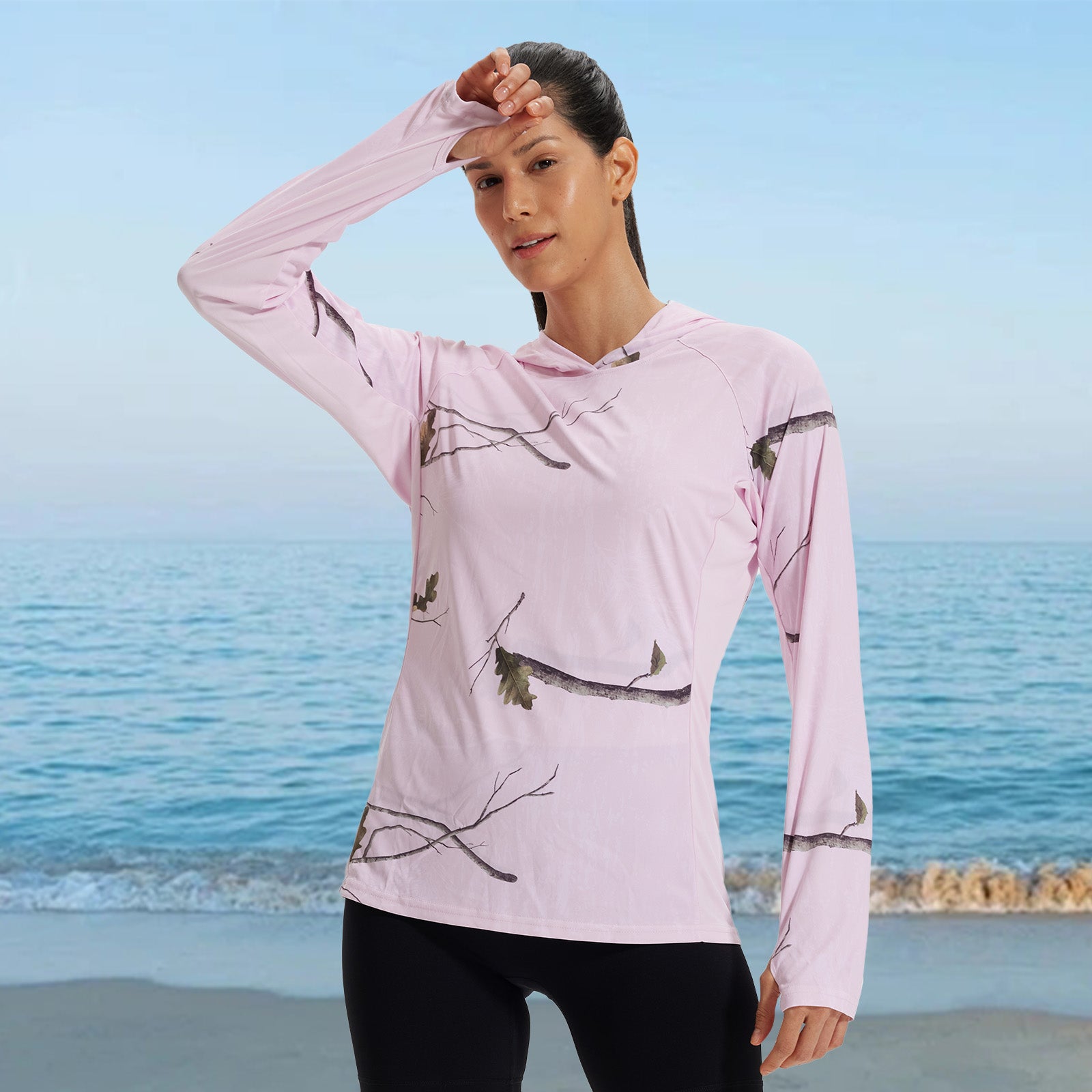 LOOGU Women's UPF 50+ Hoodies Shirts Pink WT71